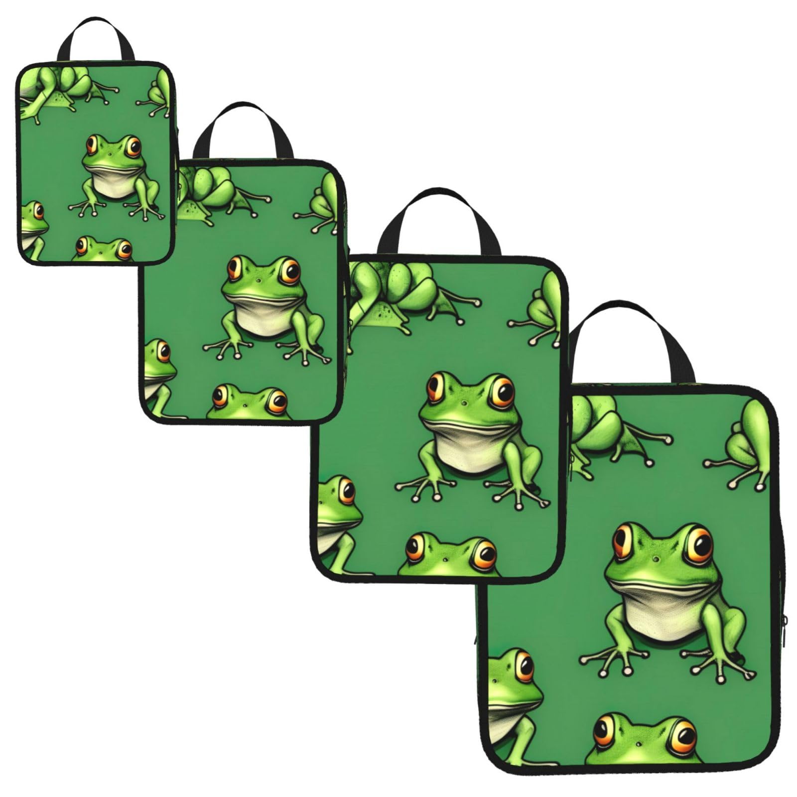Funny Green Frogs Print 4 Set Compression Packing Cubes for Suitcases,Expandable Storage Bag Organizers