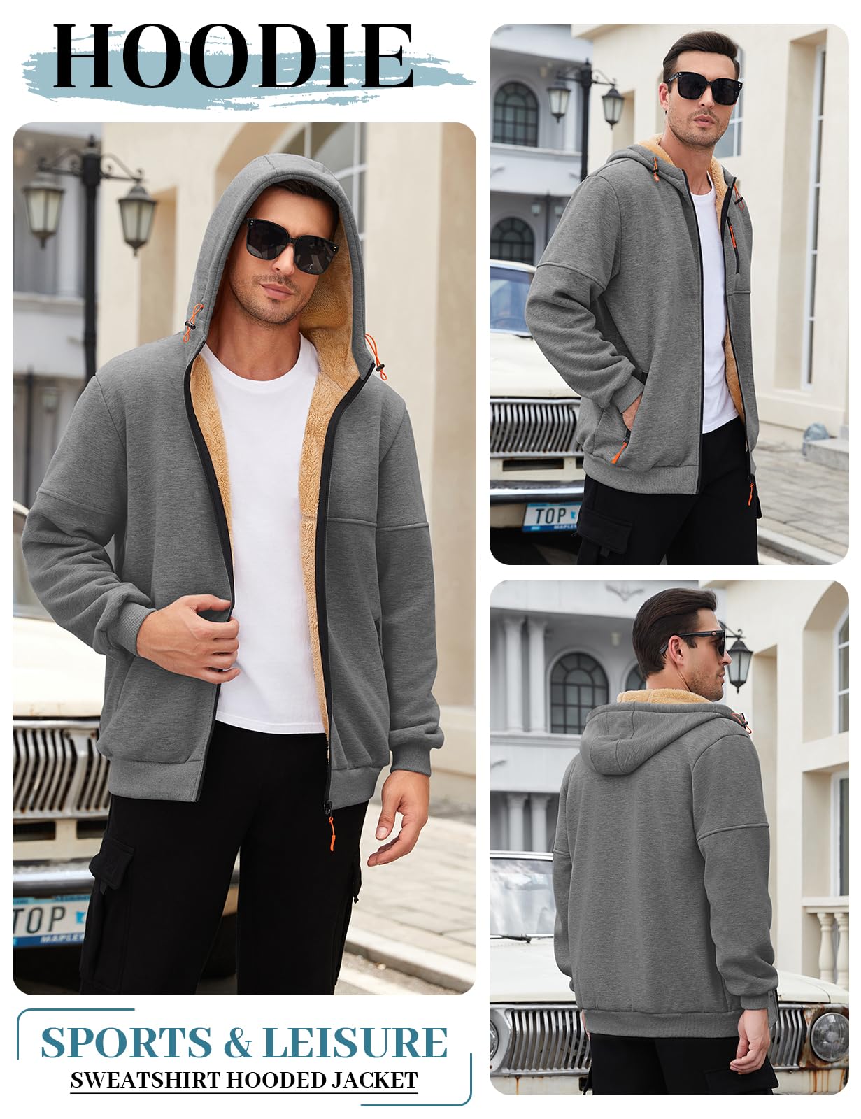 Vijamiy Felpa Uomo con Cappuccio Invernale Stare al Caldo Felpa Zip Pullover Giacca Fleece Hoodie Sweatshirt Casual con Giacca Sportiva