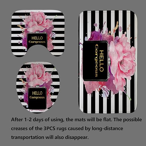 Miniatura 4 de Juego de 4 cortinas de ducha con purpurina dorada, diseño de acuarela rosa, floral, negro y blanco, a rayas, perfume, maquillaje, moderno,