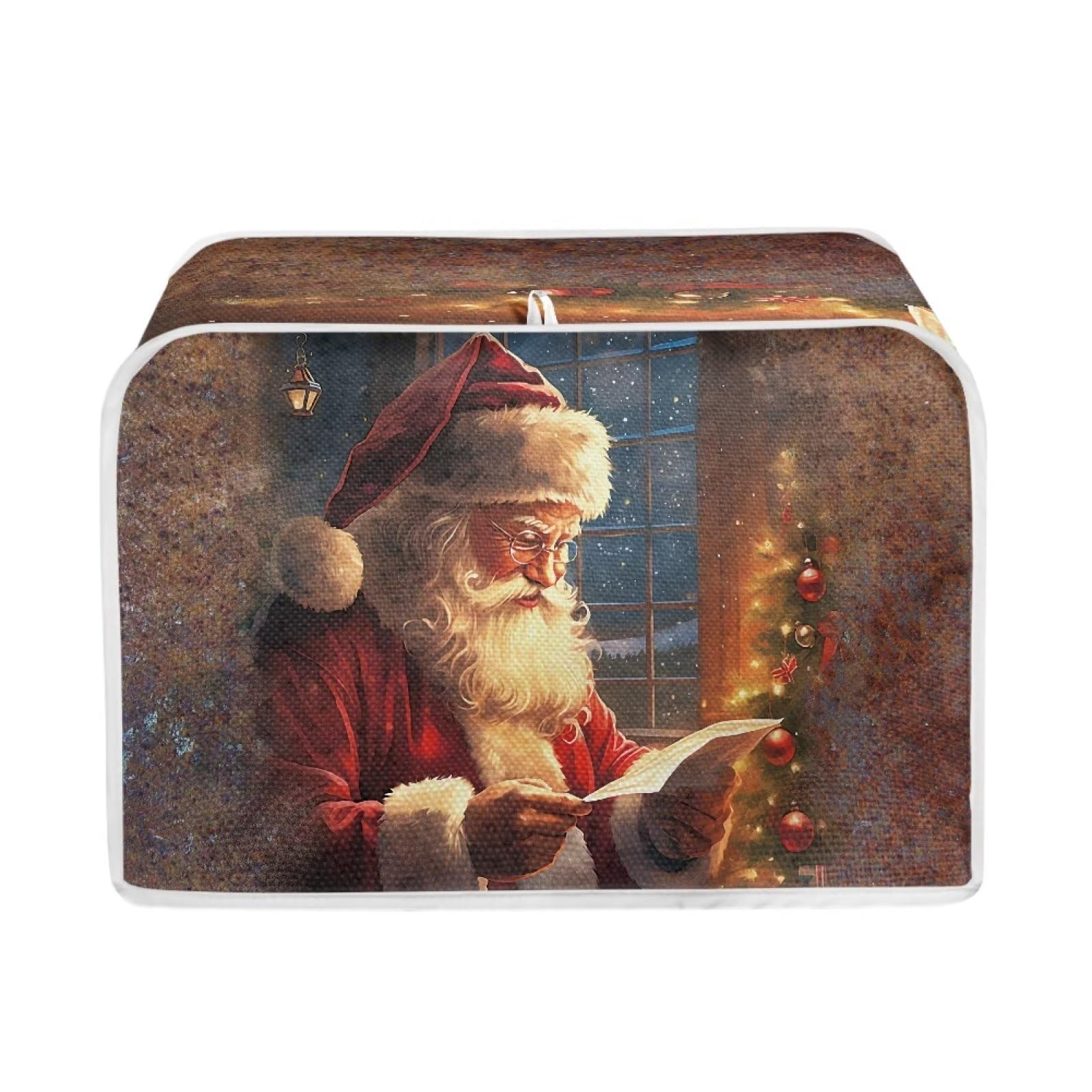 JSLXYYBQ Santa Claus Print Toaster Cover 2 Slice Wide Slot Kitchen Appliance Durable Bread Maker Covers with Zipper Fingerprint Protection Women Gift
