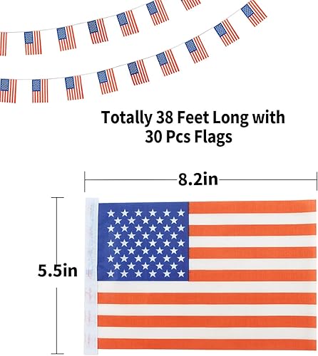 Miniatura 2 de Banderas de Estados Unidos con mini banderines de cadena pequeña para decoración
