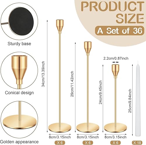 Miniatura 2 de MTLEE Juego de 36 portavelas mate de Navidad con velas cónicas blancas, portavelas decorativas, sin goteo, velas cónicas de metal, velas altas para