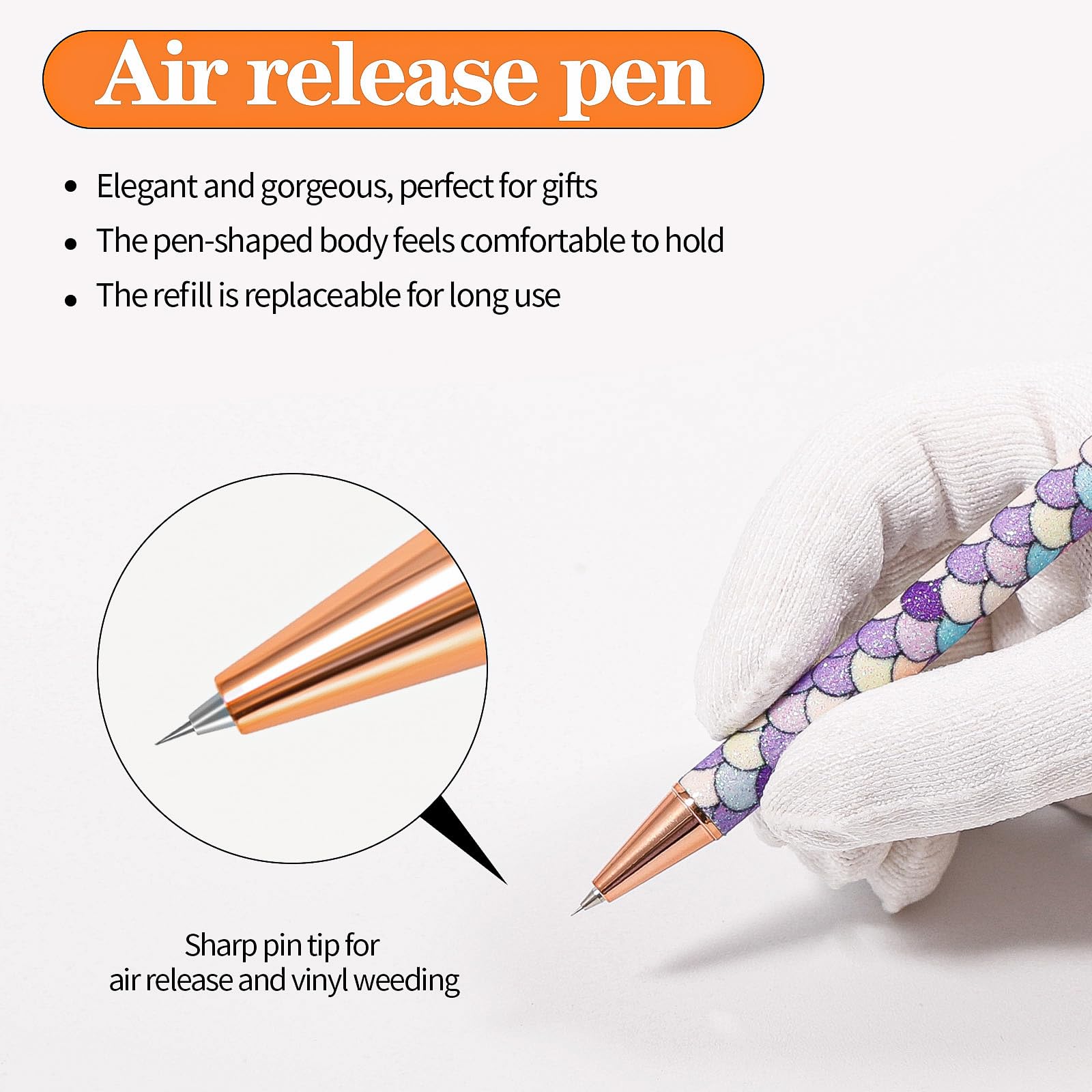 VINYL FROG Purple Glitter Weeding Pen, Fine Point Pin Pen Weeding Tool for Craft Adhesive Vinyl/HTV Vinyl, Mermaid Rainbow Retractable Air Release Pen for Easy Craft Paper Projects