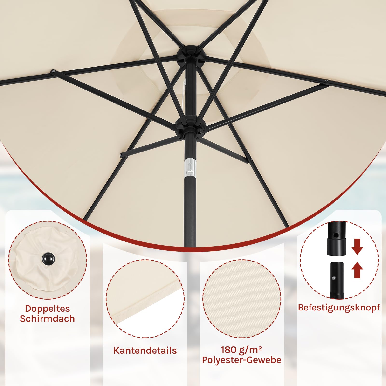 WOLTU Parasol ogrodowy, duża osłona przeciwsłoneczna z korbą i mechanizmem przechylania, ochrona przed promieniowaniem UV osłona przeciwsłoneczna na plażę taras basen rynek i patio