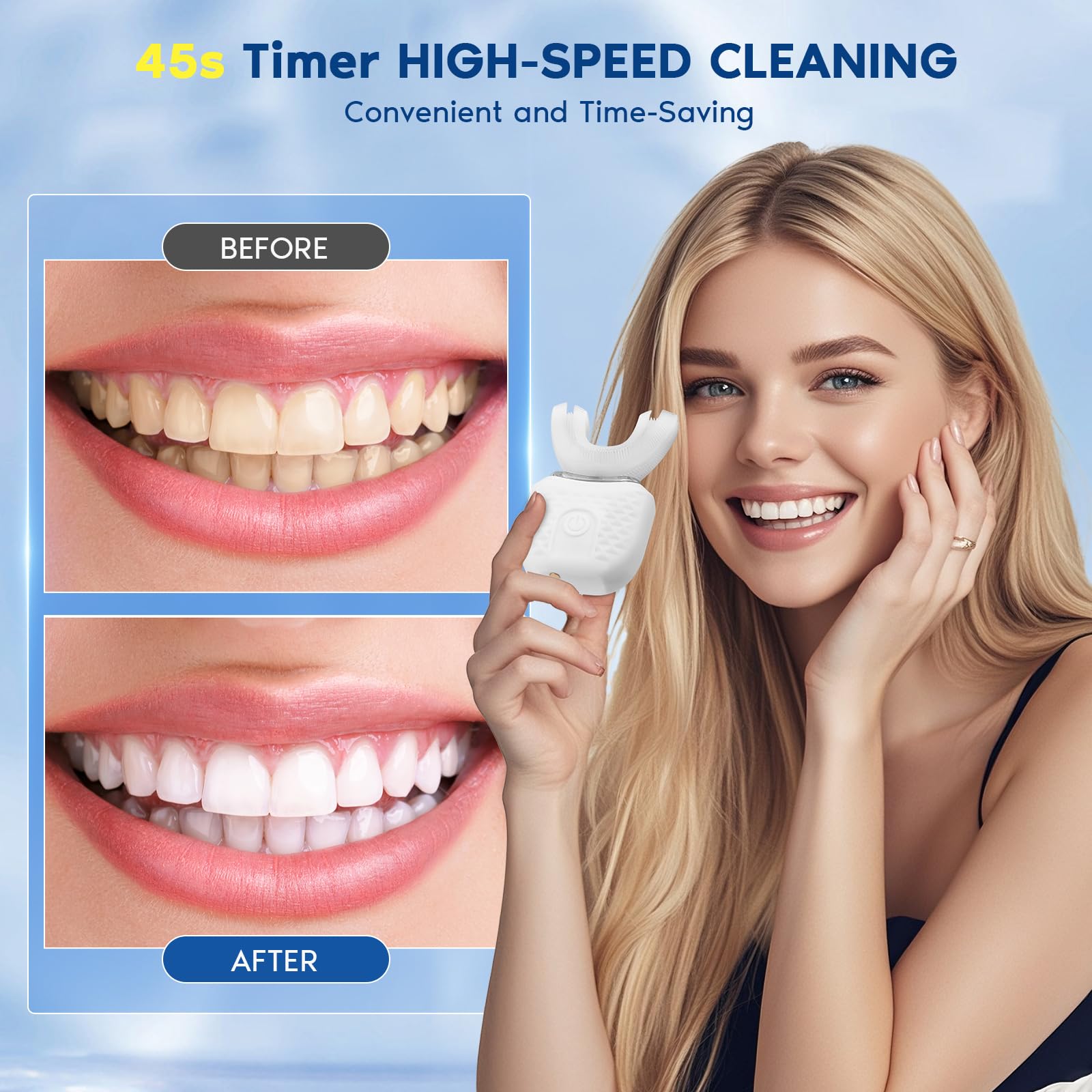 Cepillo De Dientes Ultrasónico Automático,En Forma De U,3 Niveles De Intensidad,Ipx7 Impermeable,45 S Temporizador,Cepillo De Dientes Eléctrico Ultrasónico 360° Para Adultos