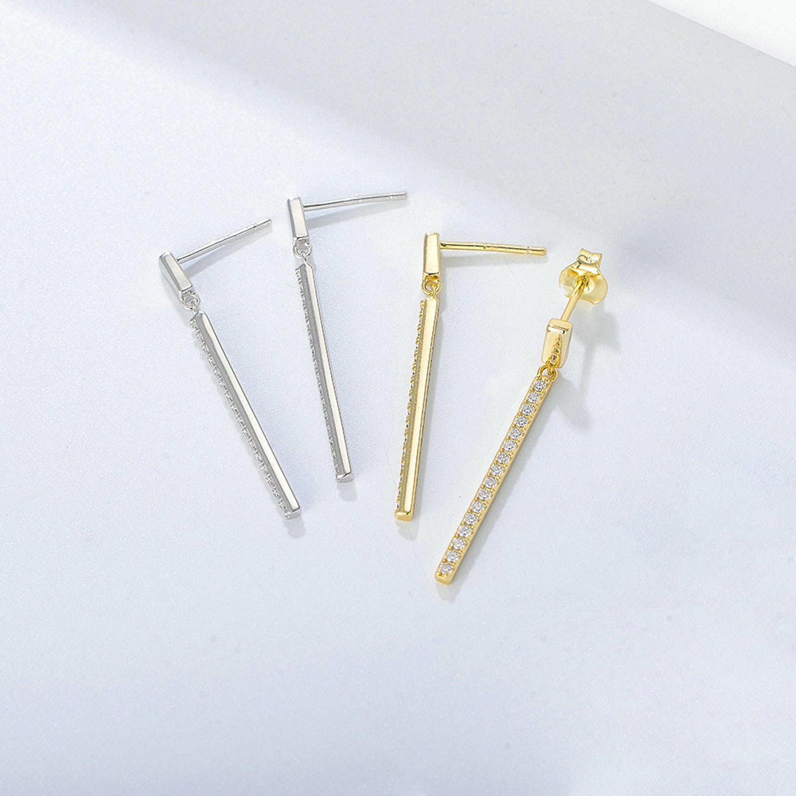 Złote kolczyki 750 585 375 z prawdziwego złota z zawieszką, damskie kolczyki z cylindrem z diamencikami, wiszące, bez niklu, dla alergików