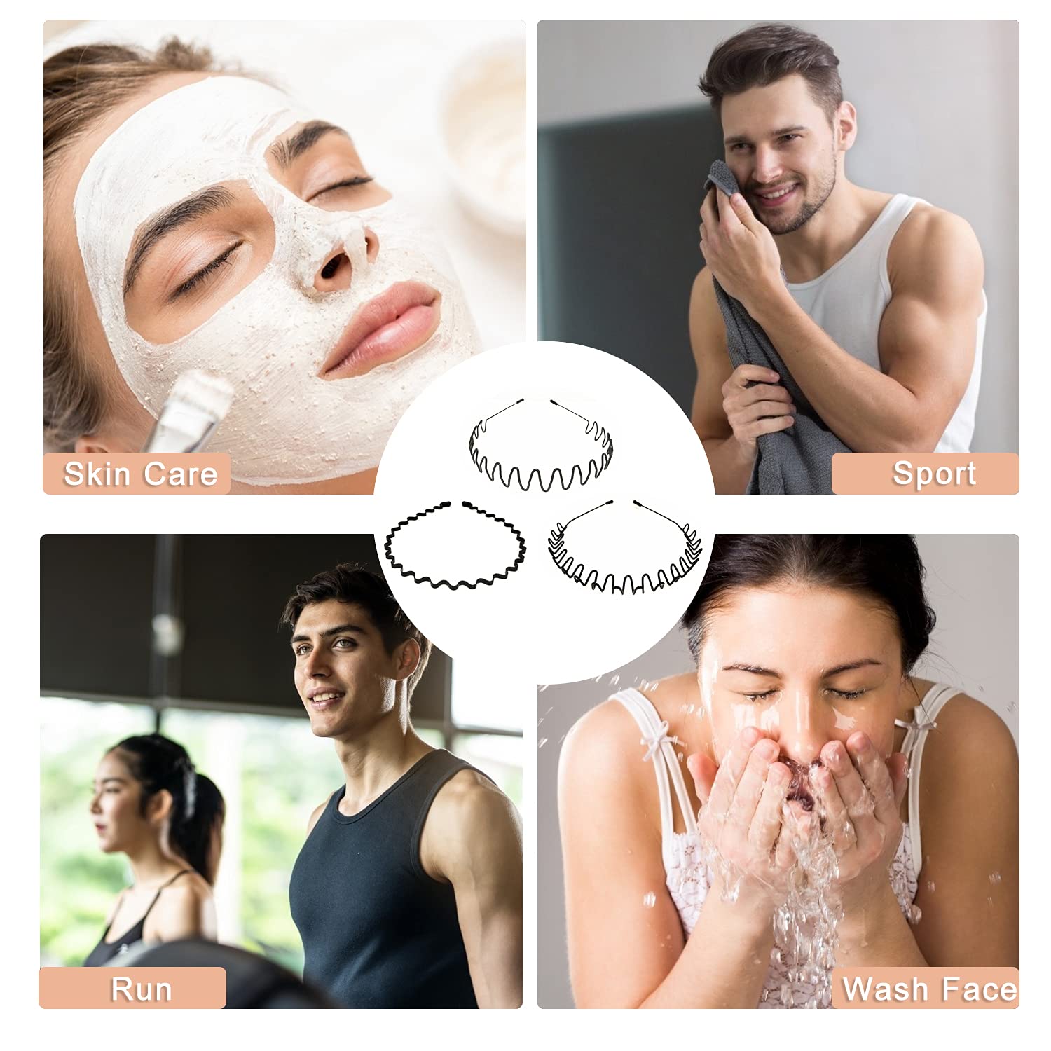 Etercycle 3 fasce per capelli in metallo per uomini e donne, anni '90, alla moda, ondulate, per sport primaverili, accessori per capelli corti con denti antiscivolo per yoga all'aperto