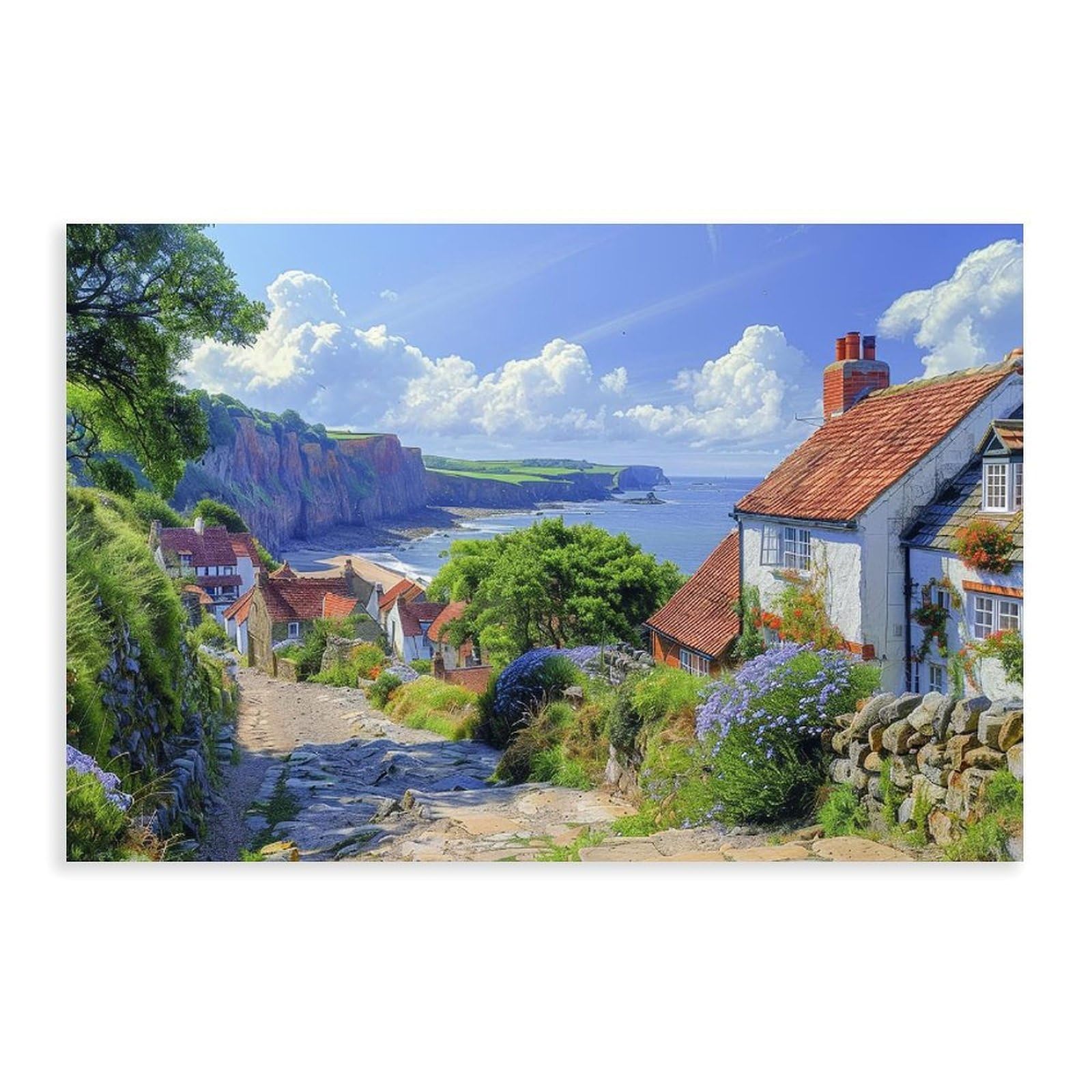 Qotopgpg Enchanting Robin Hood's Bay, Coastal Village Painting Canvas Poster Bedroom Decor Landscape Office Room Decor Gift 24X36inch(60X90cm)