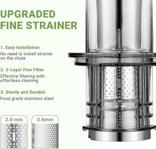 Miniatura 4 de AMZCHEF Exprimidor de prensa en frío - Máquina exprimidora con canal de alimentación grande para frutas y verduras enteras - Exprimidor de acero