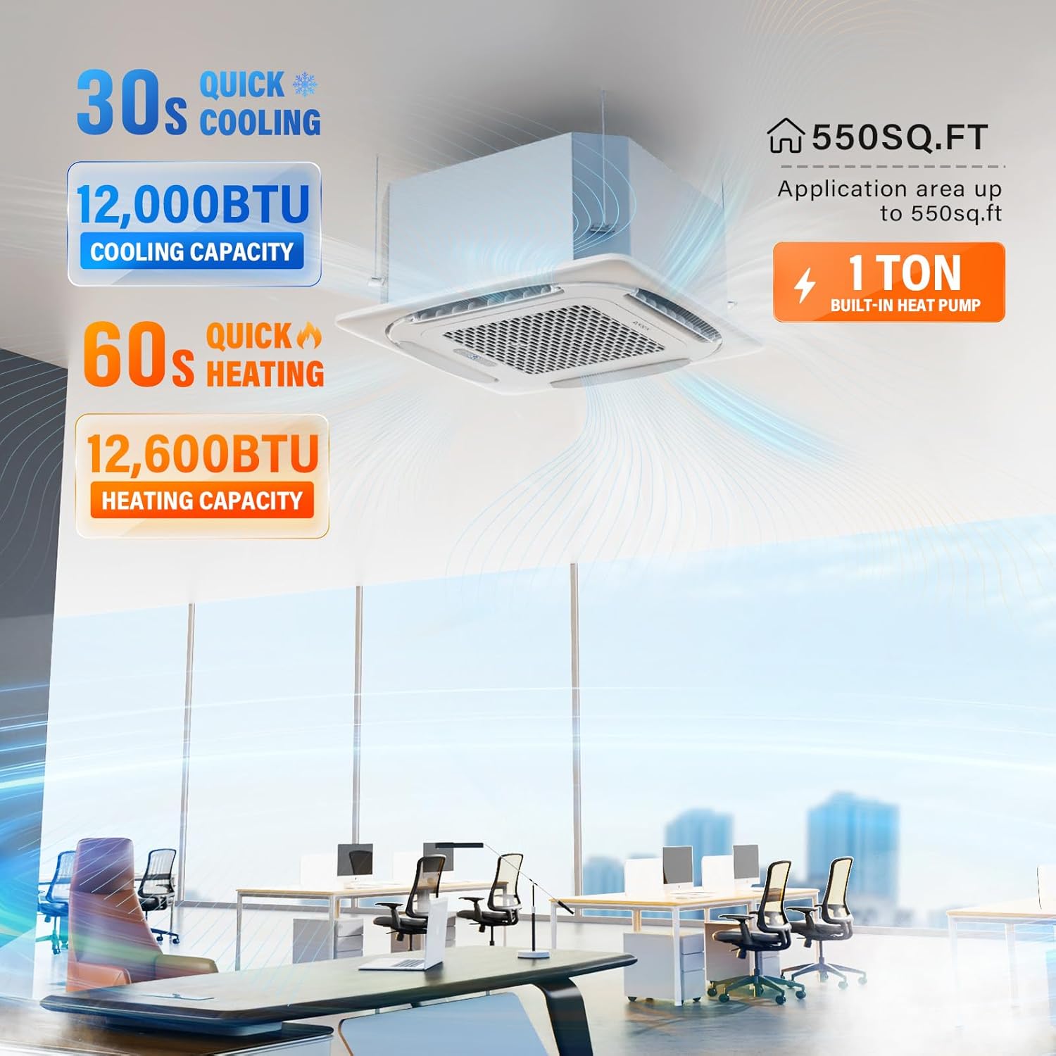 ROVSUN 12000 BTU Smart WIFI Ceiling Cassette Mini Split AC/Heating System with Inverter & APP Control, 24 SEER2 Ductless Air Conditioner with Pre-Charged Condenser, Heat Pump & Installation Kit, 230V