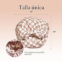 Vista 5 de Kitsch Gorros de ducha de lujo para mujer, reutilizables, impermeables, con forro de satén flexible, gorro de ducha grande y ancho para mujeres