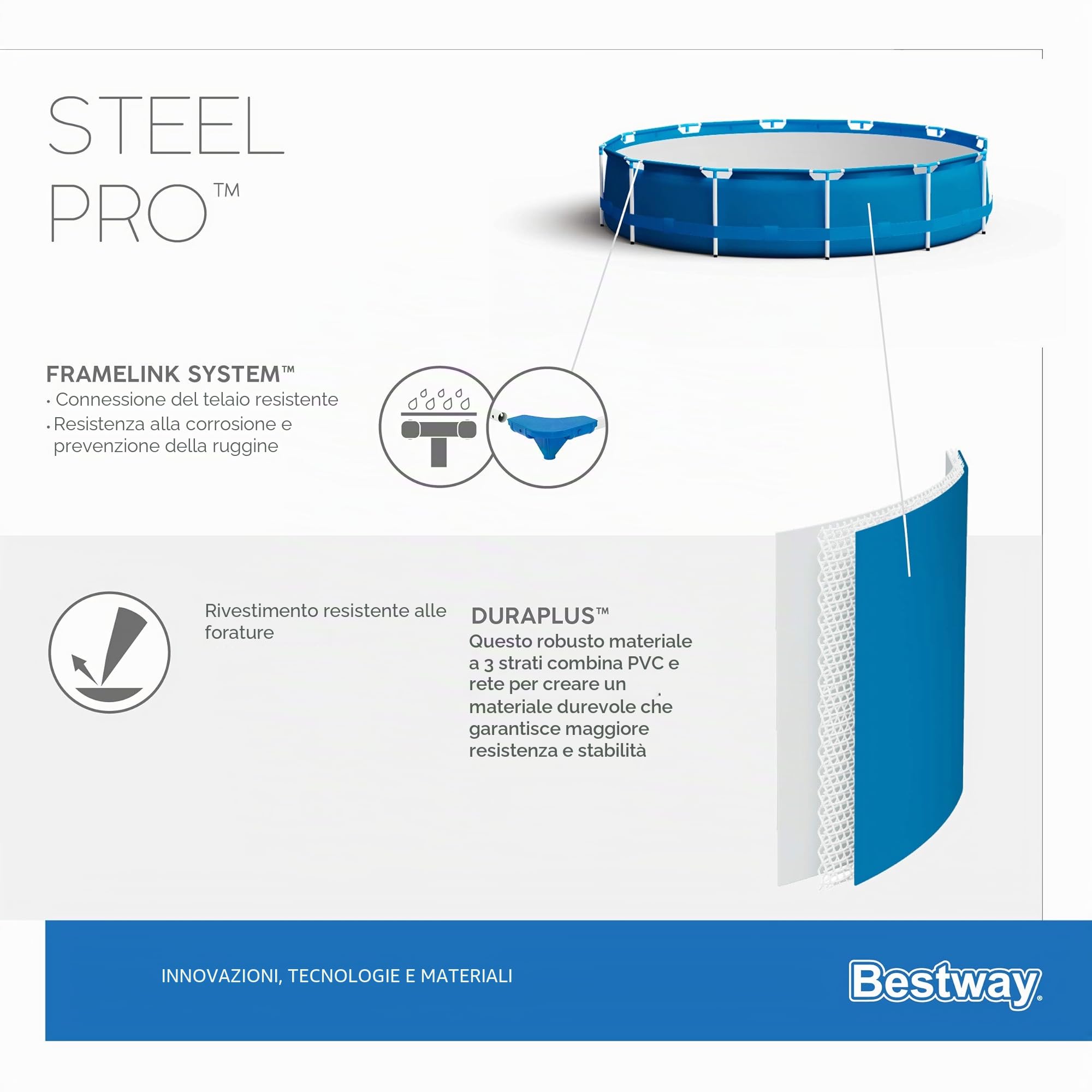 Bestway Acciaio PRO Piscina - Modello 56679 - Ø305 x 76 cm - 4678l - con Pompa del Filtro - Una Cartuccia