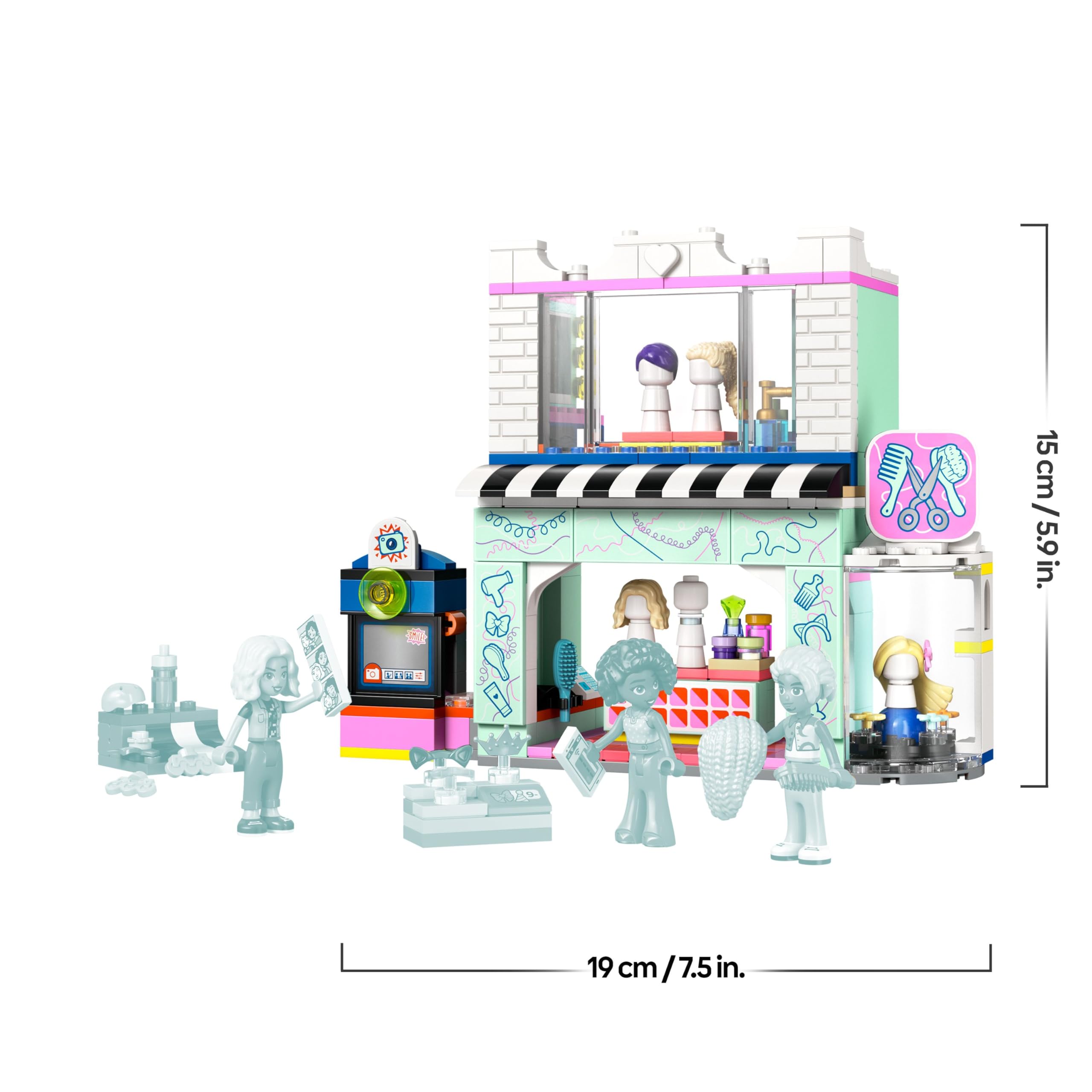 LEGO Friends Peluquería y Tienda de Complementos, Secador y Pelucas de Juguete, Juegos de Peinados, Regalo para Niñas de 7 Años o Más, 3 Mini Muñecos para el Juego de rol 42662