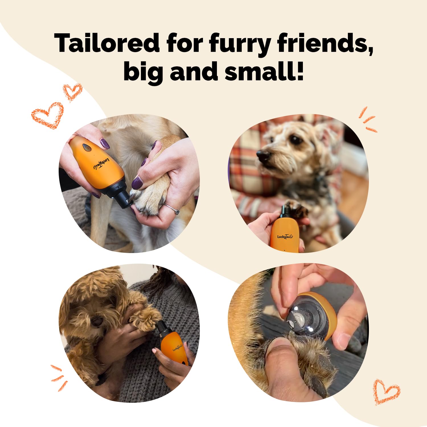LUCKY TAIL Pet Nail Grinder for Dogs and Cats - Super Quiet and Low Vibration Electric Dog Nail Grinder with 2 LED Lights - USB Rechargeable and Cordless - 2 Speeds - Small to Large Pets - Orange - image 3