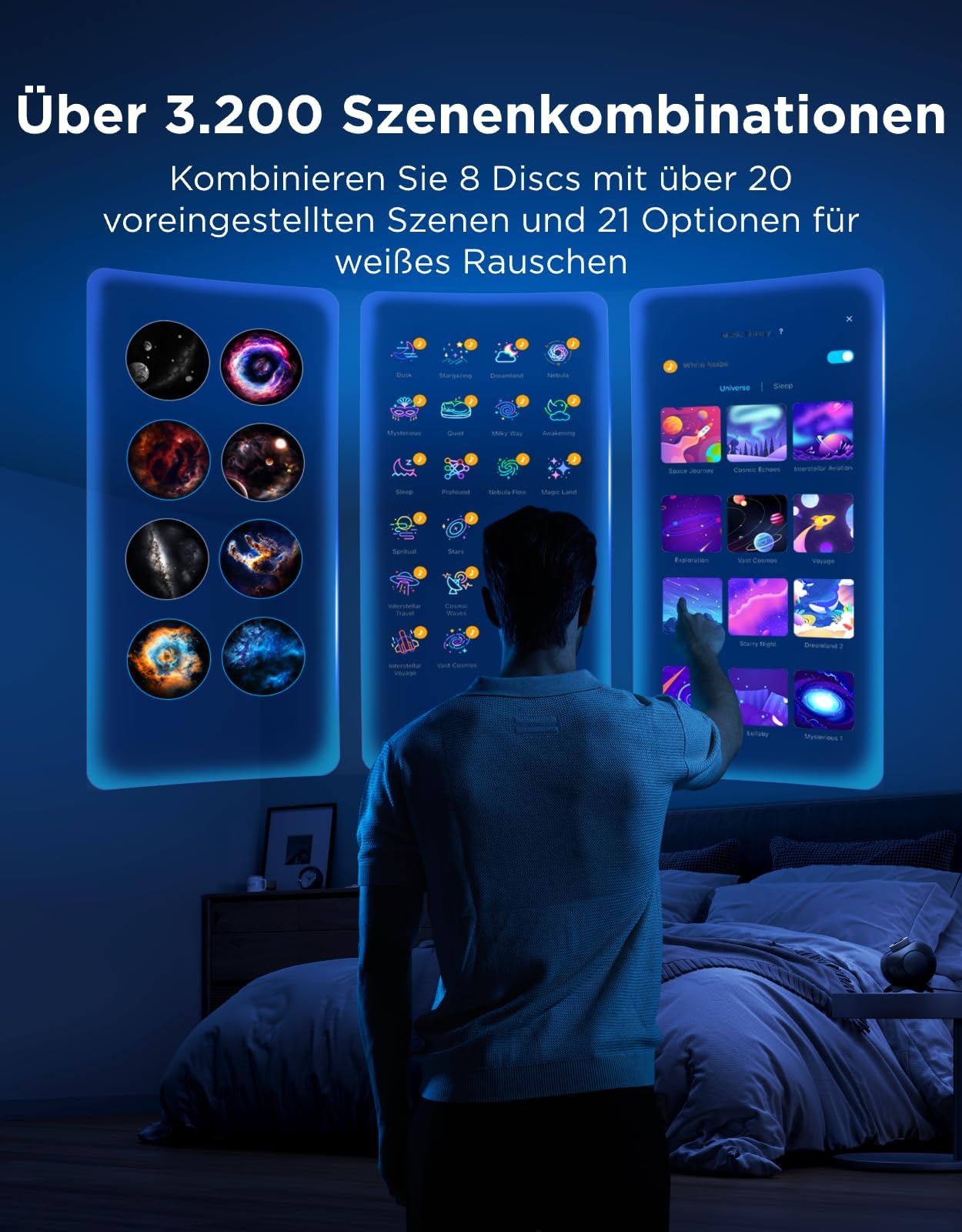 Govee LED Sternenhimmel Projektor Planetarium Galaxy Projektor 8 Film Discs | 20+ Szenemodi, 21+ White Noises, Matter Alexa Kompatibel, 360°-Rotation Nachtlicht Lampe mit Timer für Schlafzimmer