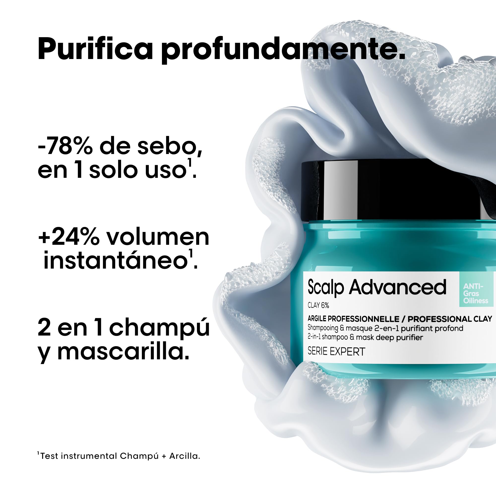 L’Oréal Professionnel, Champú Pelo Graso y Arcilla, con Activos Dermatológicos, Champú Antigrasa, Diseñador para Pelo Graso y Fino, Scalp Advanced, 250 ml