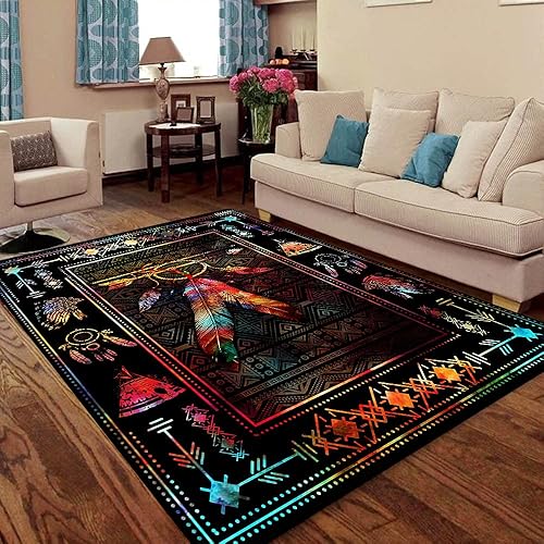 Alfombra nativa americana de plumas de color nativo americano THH2589R, de 5 x 8 pies, alfombras esponjosas para dormitorio, alfombra moderna de