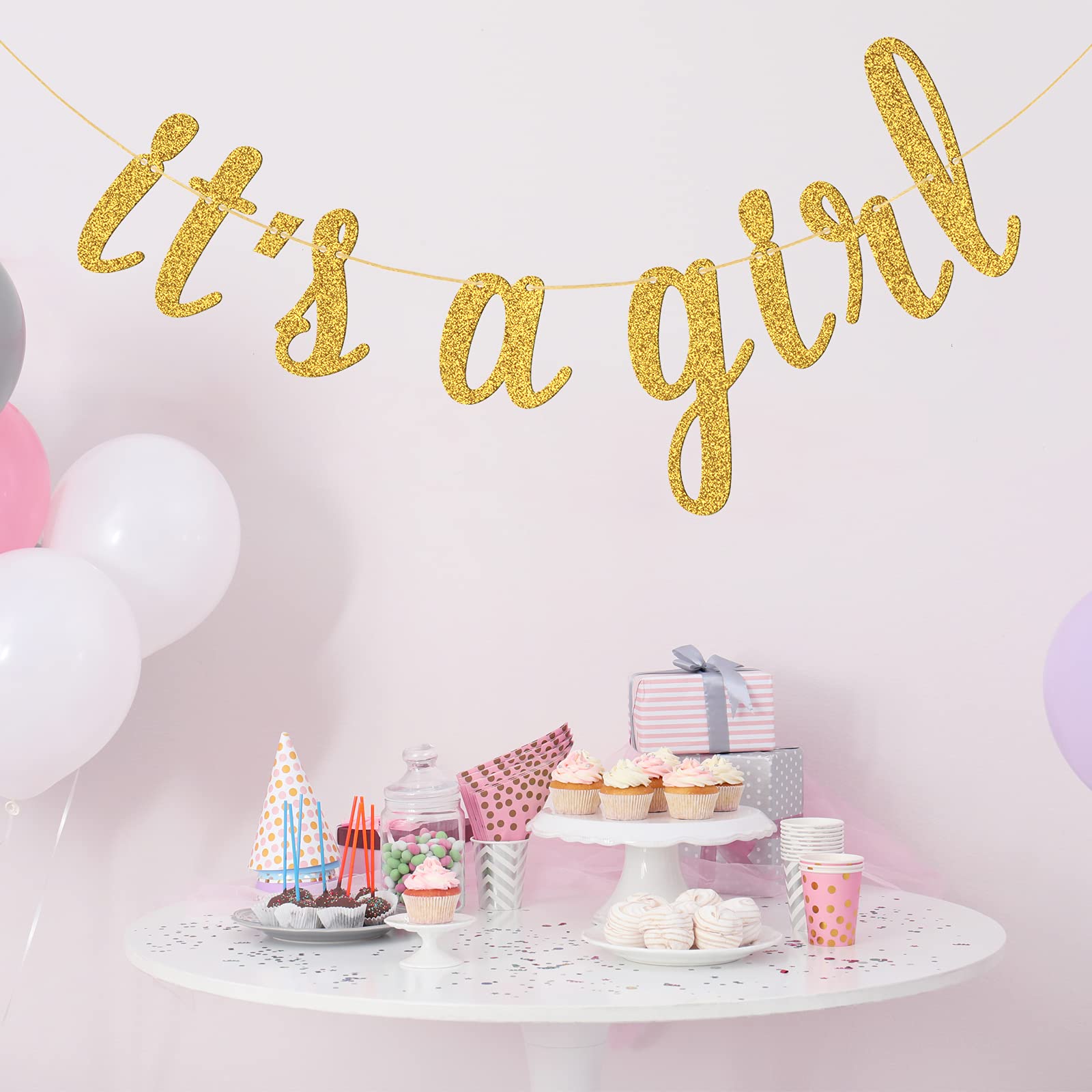 AIBAOBAO Baby Shower Decorazioni Ragazze, Baby Shower Letter Banner, IT'S A GIRL Bunting Banner per Gender Reveal Decoration, Party Garland Photo Booth Props Decorazione Forniture (rosa