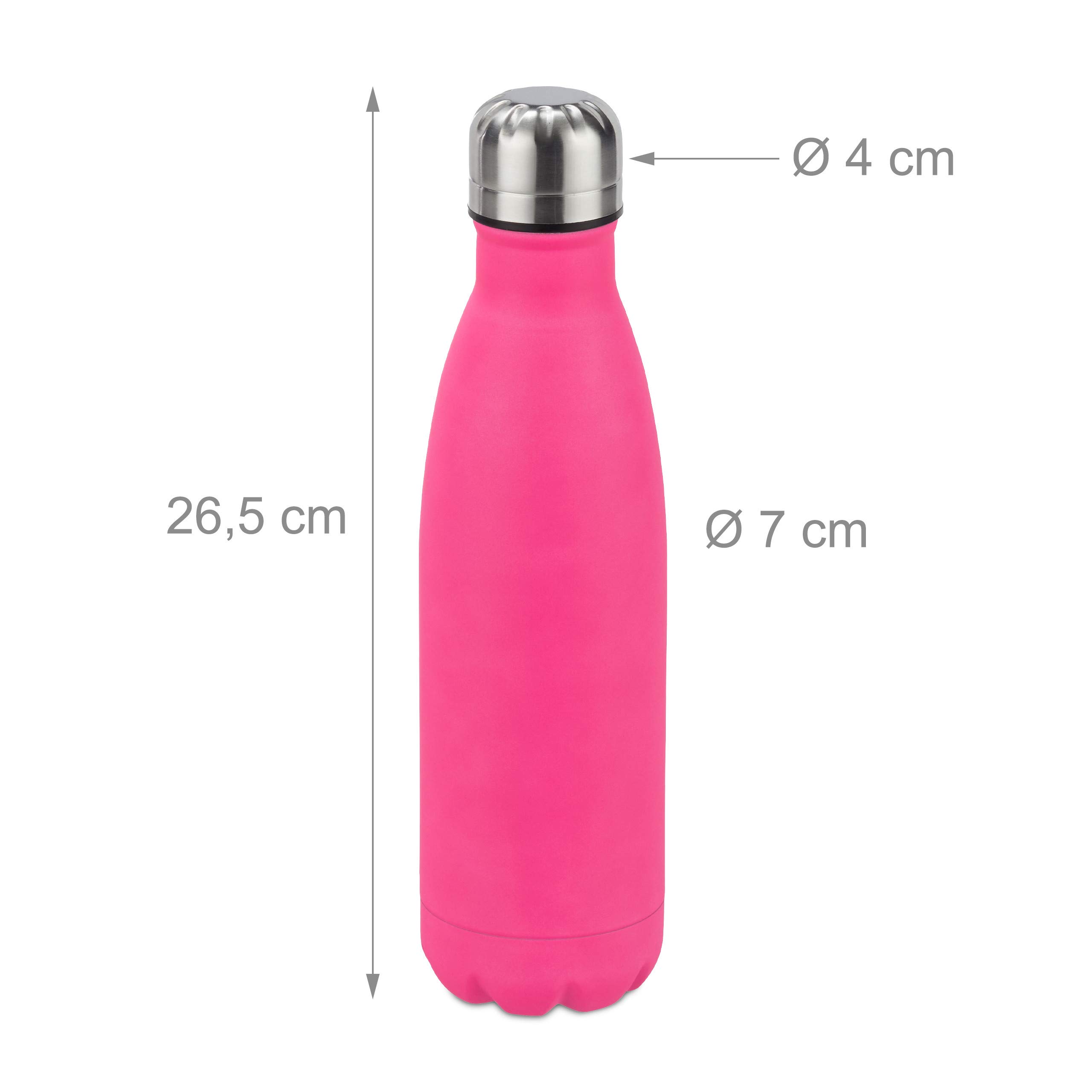 9x Bottiglia Termica in Acciaio Inox, Chiusura Ermetica, per Bevande Calde e Fredde, Borraccia Isolante 500 ml, rosa