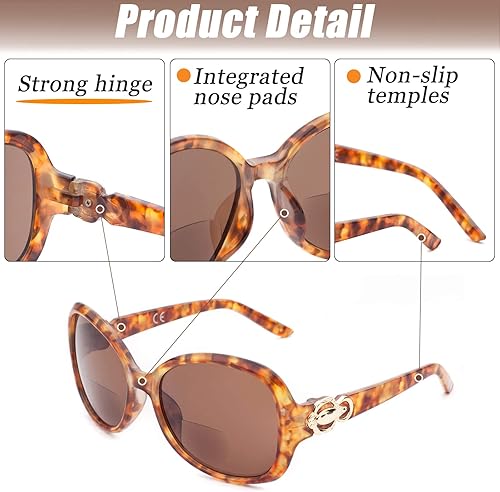 Miniatura 5 de Trendy Bifocal Sunglasses Reading Glasses for Women Prescription Wrap-around Sun Readers UV400 Protection