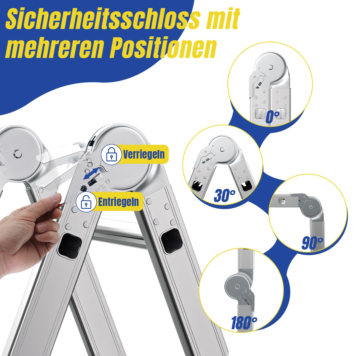 Herrselsam Wielofunkcyjna drabina 4 x 3, 7 w 1 drabina wielofunkcyjna 366 cm, aluminiowa drabina składana z 2 platformami i kółkami, maks. obciążenie 150 kg, drabina wielofunkcyjna, 12 szczebli