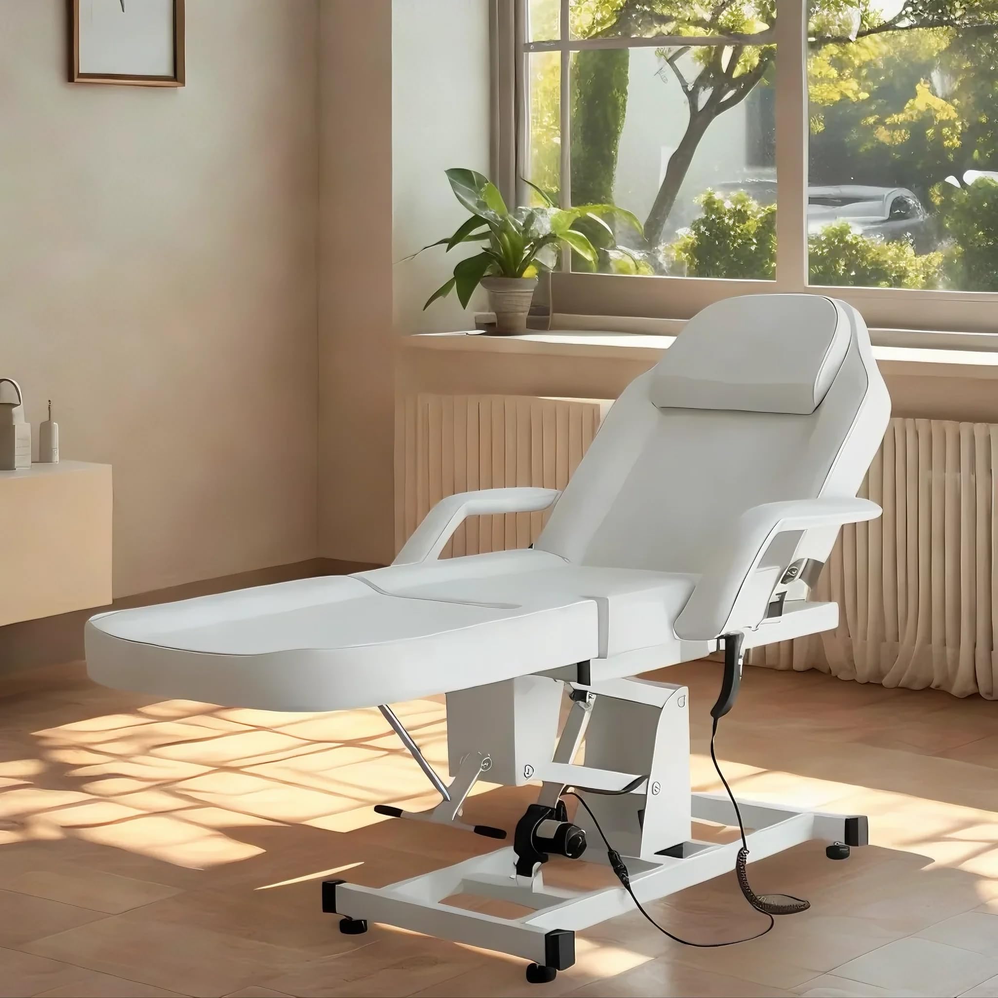 Mesa de Masaje Ajustable Cama de Masaje Plegable Eléctrica de Piel Sintética para Salón Profesional Y Hogar, 82 cm (L) x 180 cm (Ancho) x 63-87 cm (H) (Blanco)