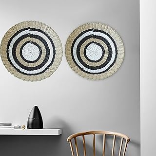 ZYUN 2 Pcs Corbeille À Fruits en Algues Décoration Murale Décoration Murale Corbeille Fruits À La Main Bol Décoratif en Jonc Mer avec Motif Ethnique Décoration Murale