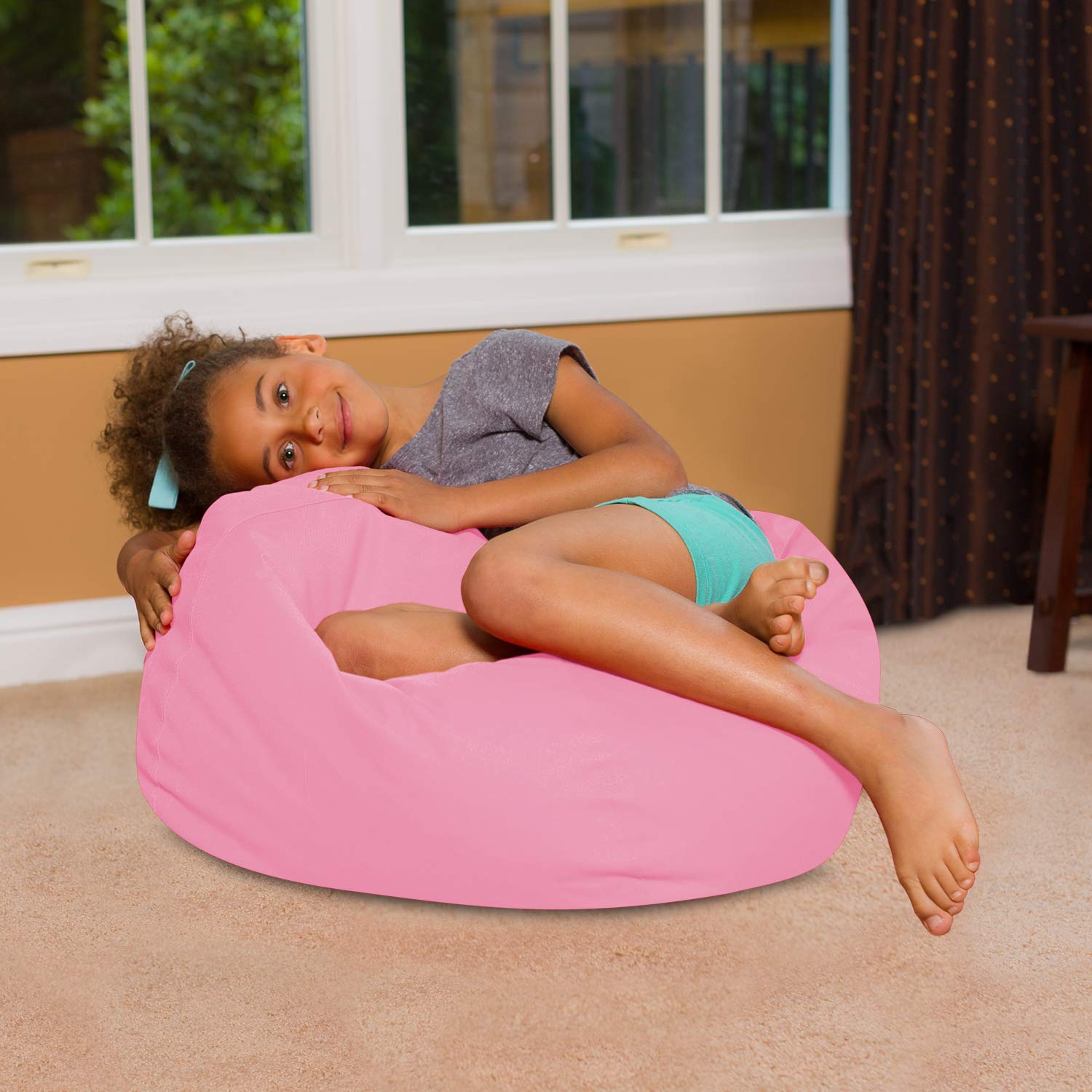 Posh Creations Bean Bag Chair for Kids, Teens, and Adults Includes Removable and Machine Washable Cover, 27in - Medium, Solid Pink