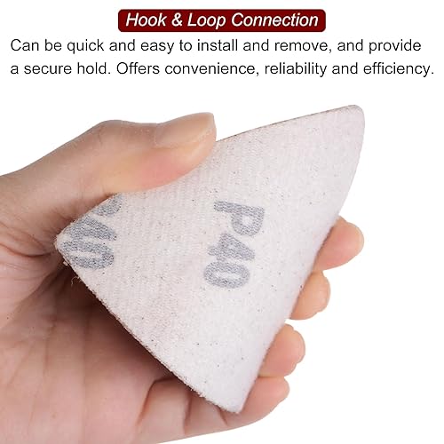 Miniatura 5 de HARFINGTON 100 piezas de lija triangulares de gancho y bucle, 40 granos, almohadillas de lijado de óxido de aluminio de 3-18 pulgadas, hojas de lija