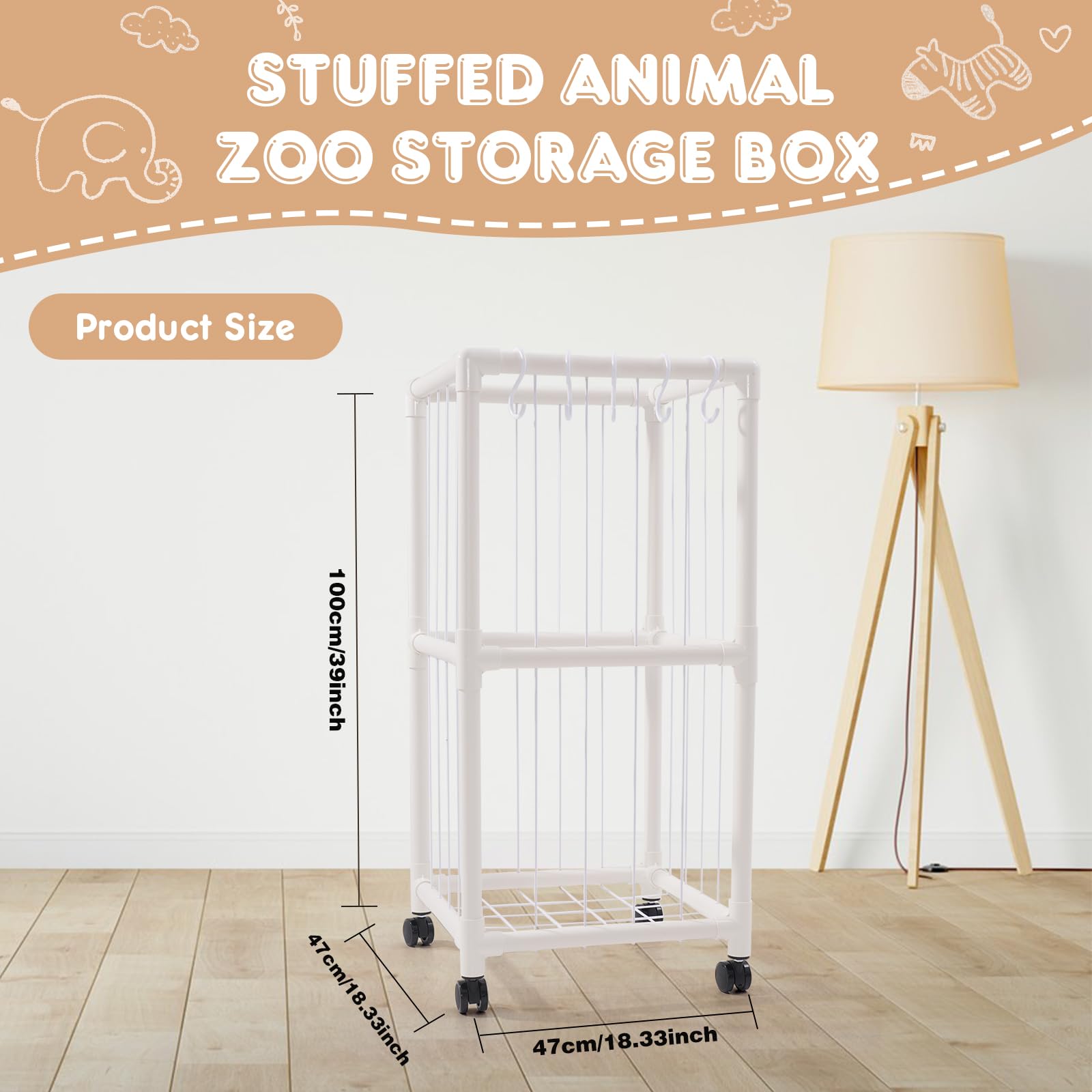 Gabbia dello zoo per animali di peluche stoccaggio di peluche peluche animale di peluche organizzatore titolare, carino decorazione della stanza bambini