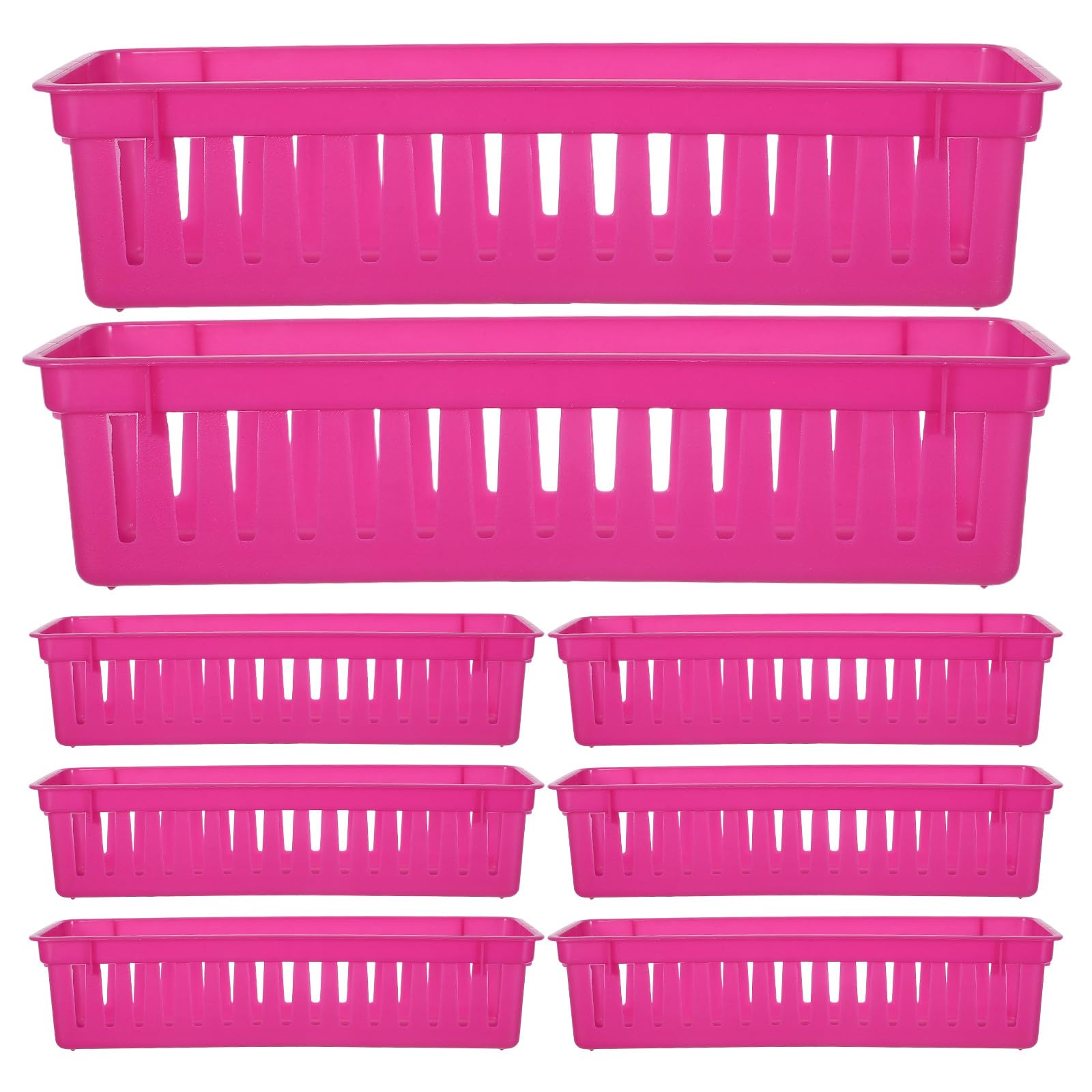 DOITOOL Cestino rettangolare in plastica da 12 pezzi per l'organizzazione della scrivania - Cestino portapenne lungo 10'' per forniture scolastiche - Vassoio portaoggetti impilabile