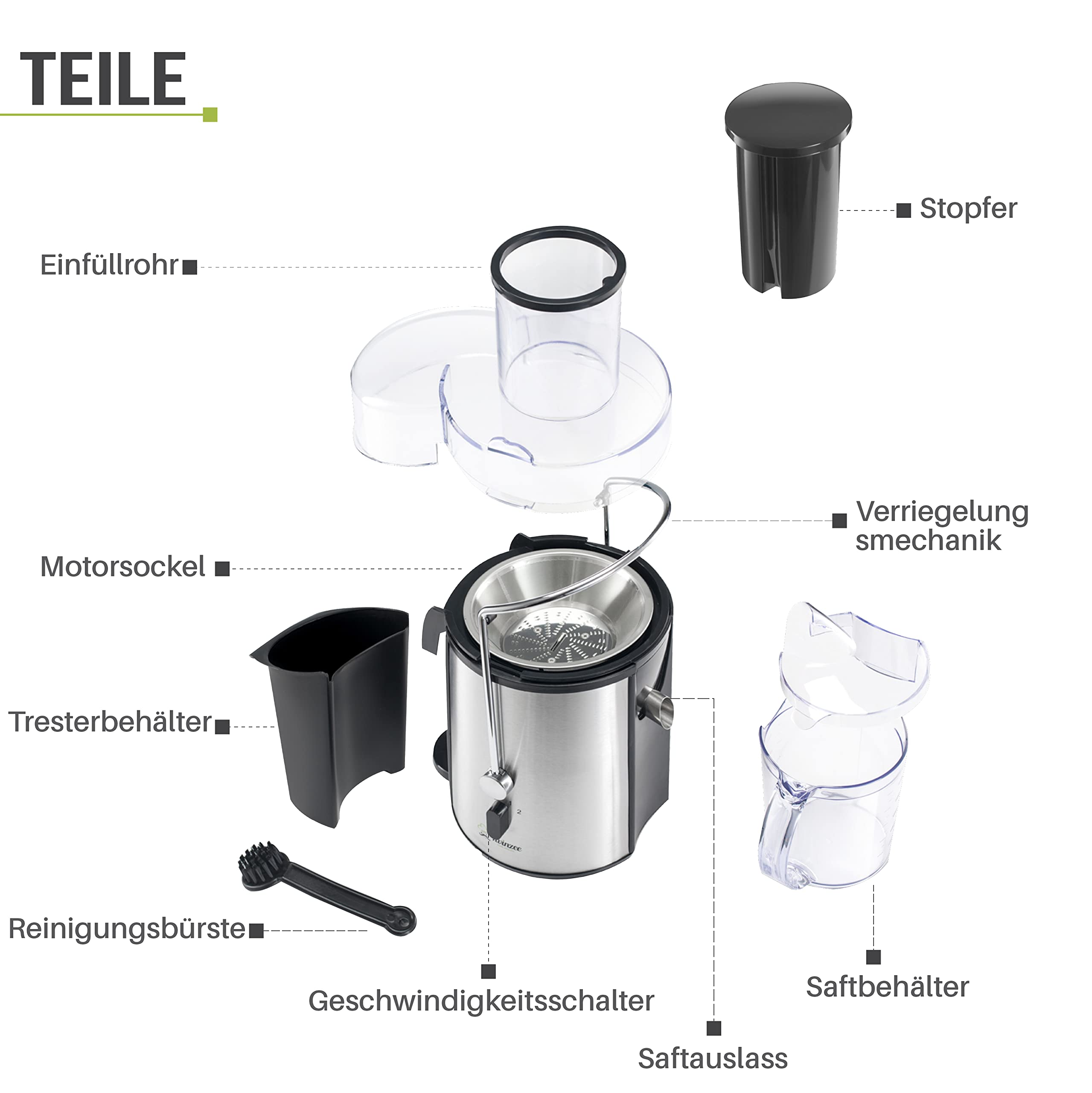 Twinzee Entsafter Gemüse Und Obst - 850W Zentrifugalentsafter - 2 Geschwindigkeitsstufen, Großer Einfüllschacht, Anti-Rutsch-Füße- Saftpresse Elektrisch, hochwertigen für gesunde ernährung