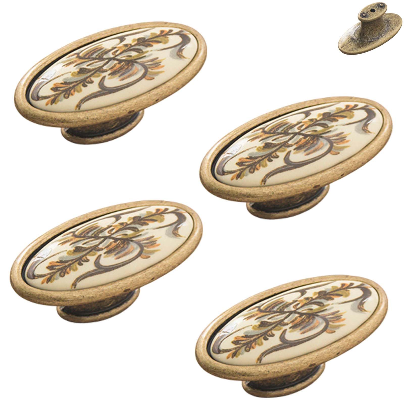 Mnghayyr 55*30Mm Ceramic Cabinet Knobs, Decorative Drawer & Door Ha Drawer Knobs 4 Pack Antique Marble Zinc Alloy Cabinet Handles(55 * 30Mm)