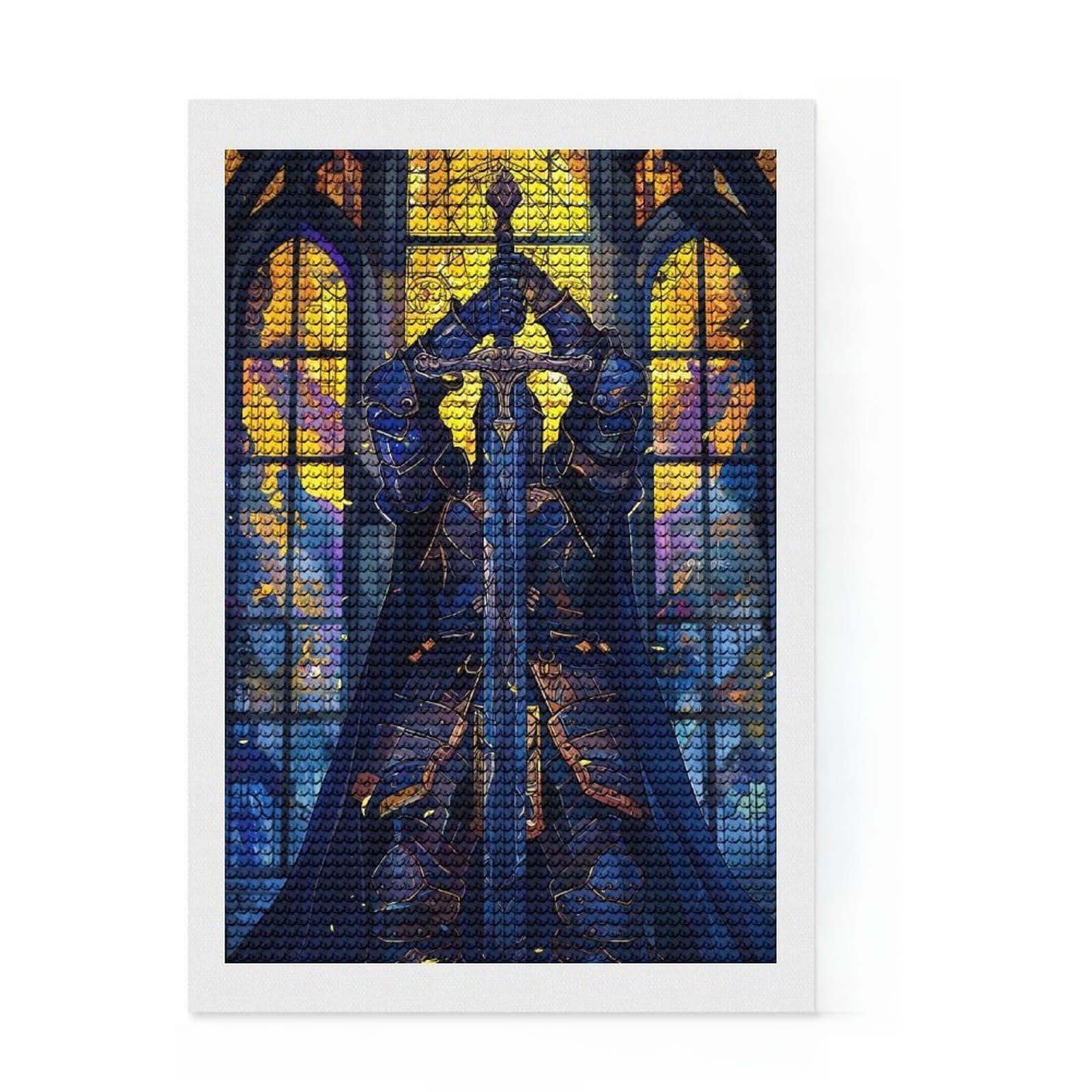 Junmoney Paladin Stained Glass Diamond Painting Kit 8"x12", Gift Idea, Stress Relief Craft, DIY Craft, Farmhouse Decor, Vintage Style Decor