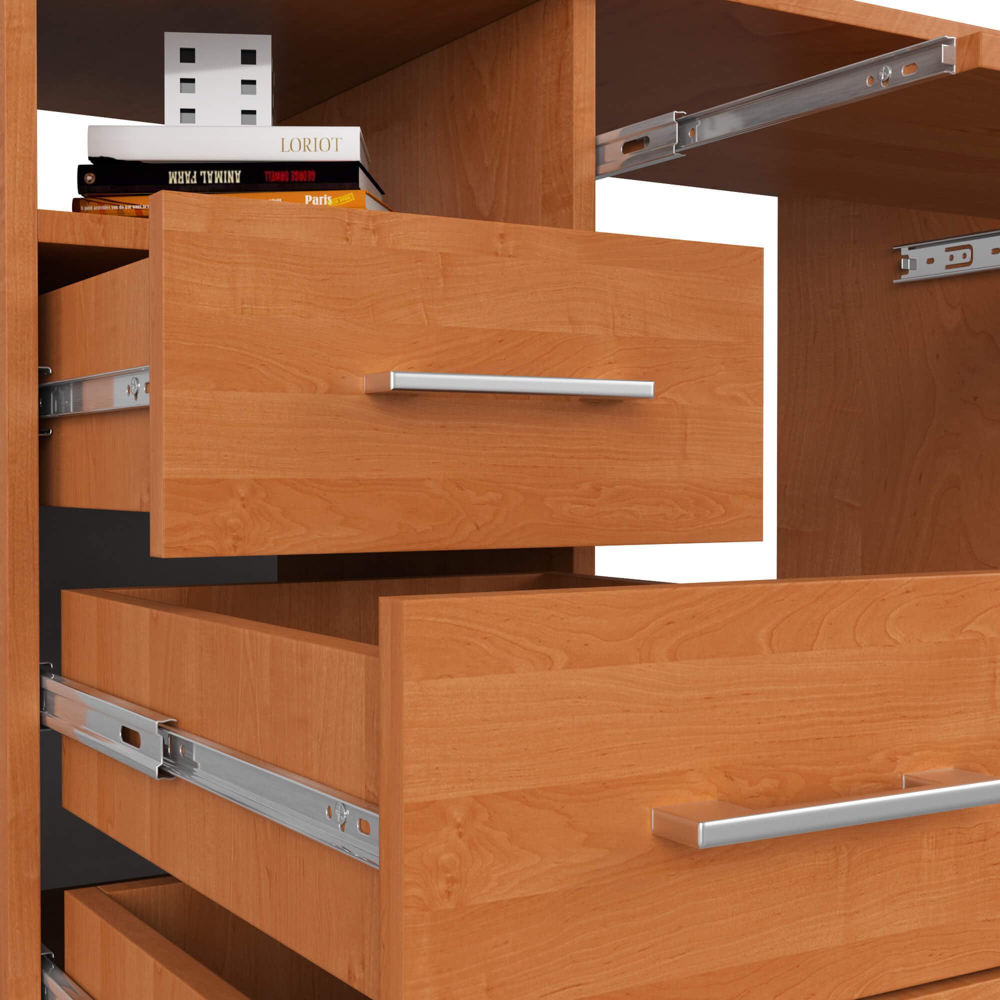AKORD Schreibtisch ANA 124 cm | mit 1 Tür und 3 Schubladen | Office Desk | Computertisch | Bürotisch | PC-Schreibtisch | B124 x H74 x T52 cm | Gewicht 46,40 kg | Erle/Erle