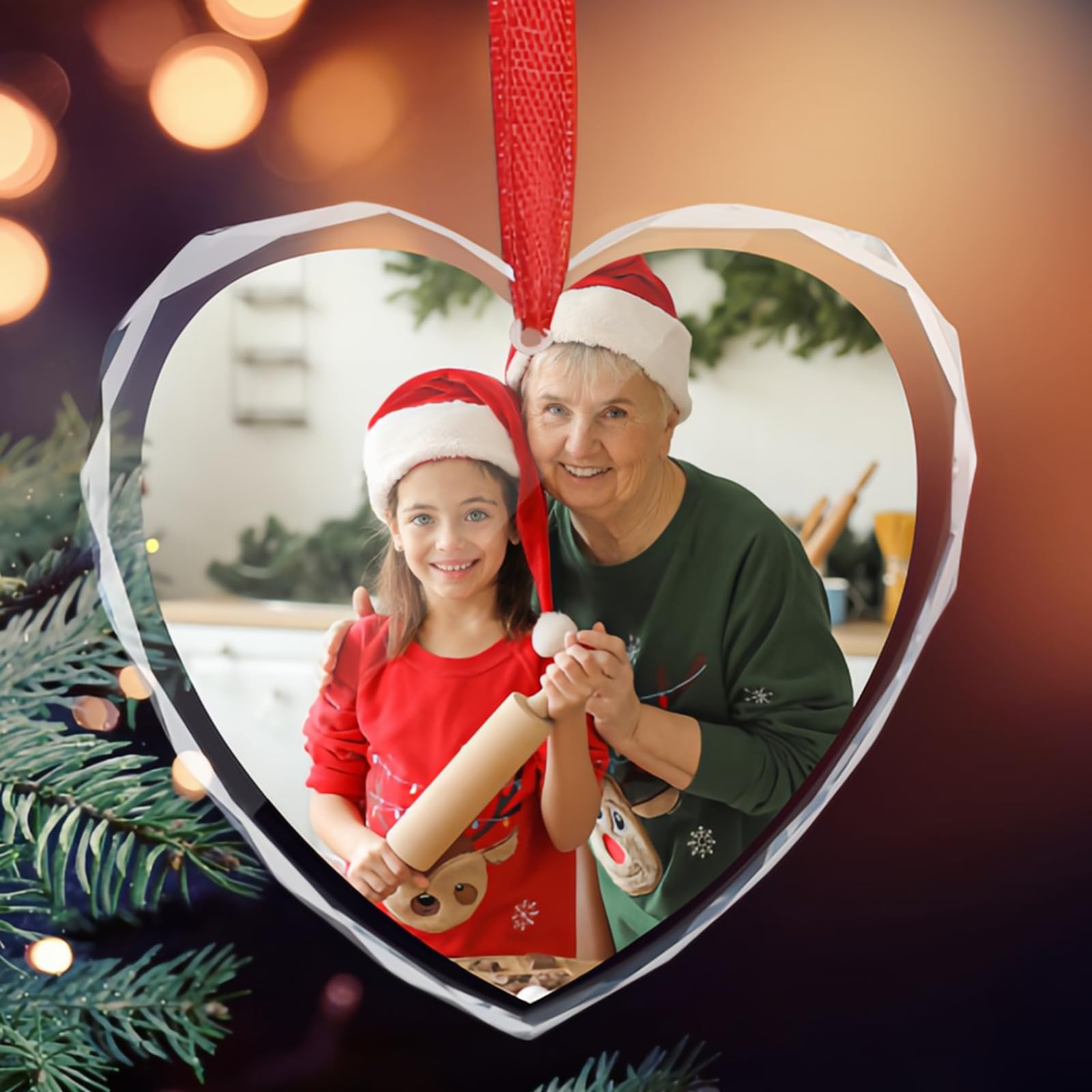 Personalised Crystal Acrylic Christmas Ornament, Custom Family Photo Decoration, 2025 Holiday Keepsake (heart shape)