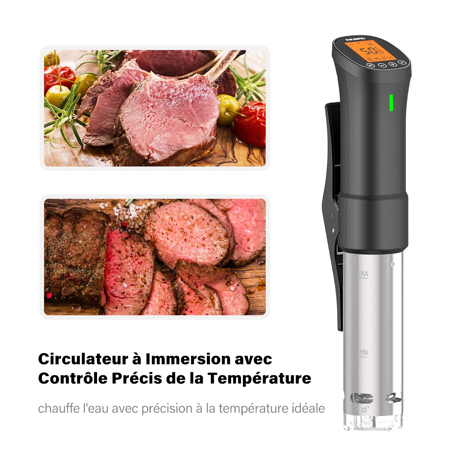 Inkbird ISV-200W Cuiseur Sous Vide WiFi,Cuiseur Oeuf Thermoplongeur Sous Vide Cooker 1000W,Calculateur d'Immersion Cuisinière Thermostat Réglable,Contrôle Précis pour Viande,Oeuf,Légumes