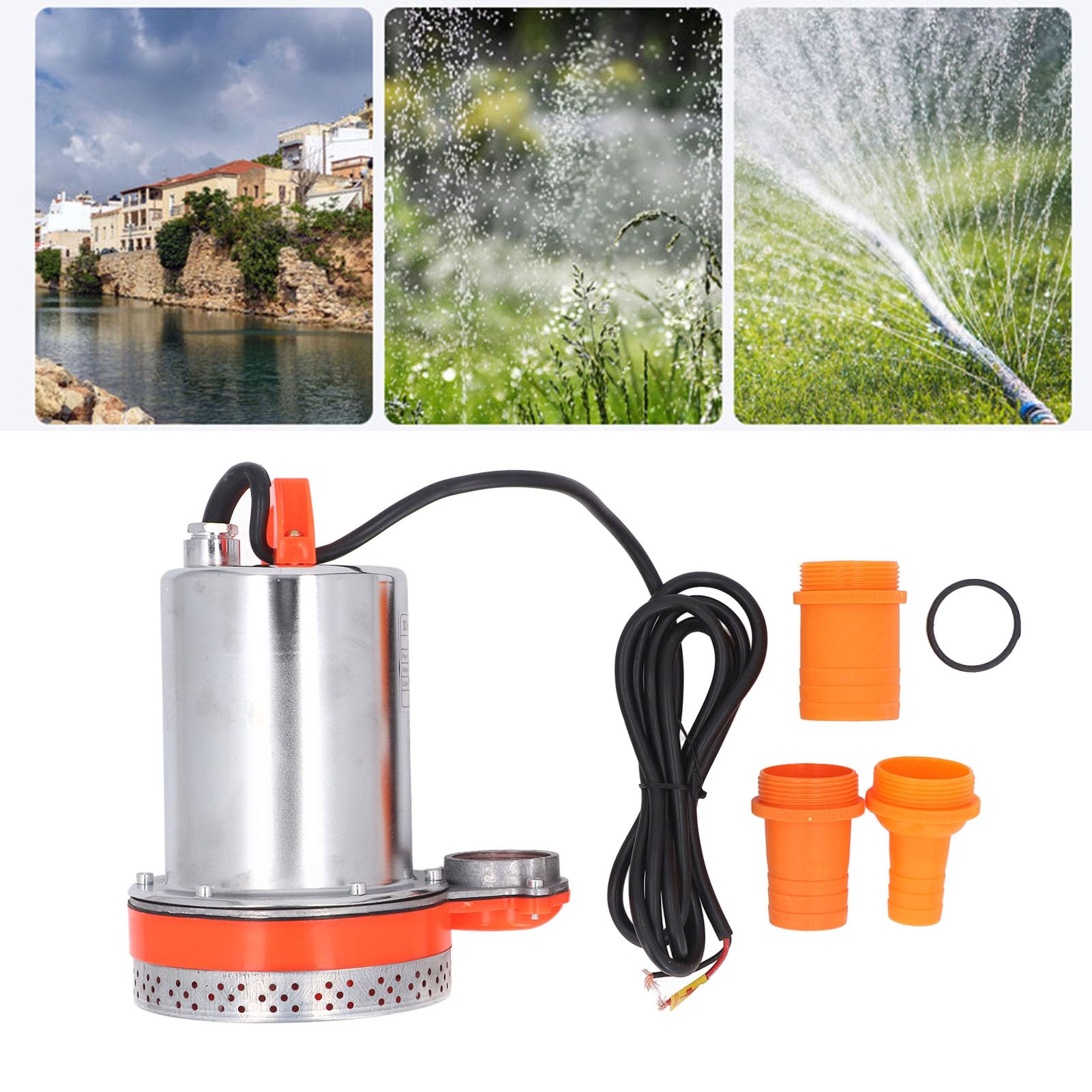 Generic Bomba Sumergible DC12V, Bomba de Agua de Alta Elevación de 220W para Estanque, Piscina, Acuicultura, Salida de Acero Inoxidable de 1 Pulgada