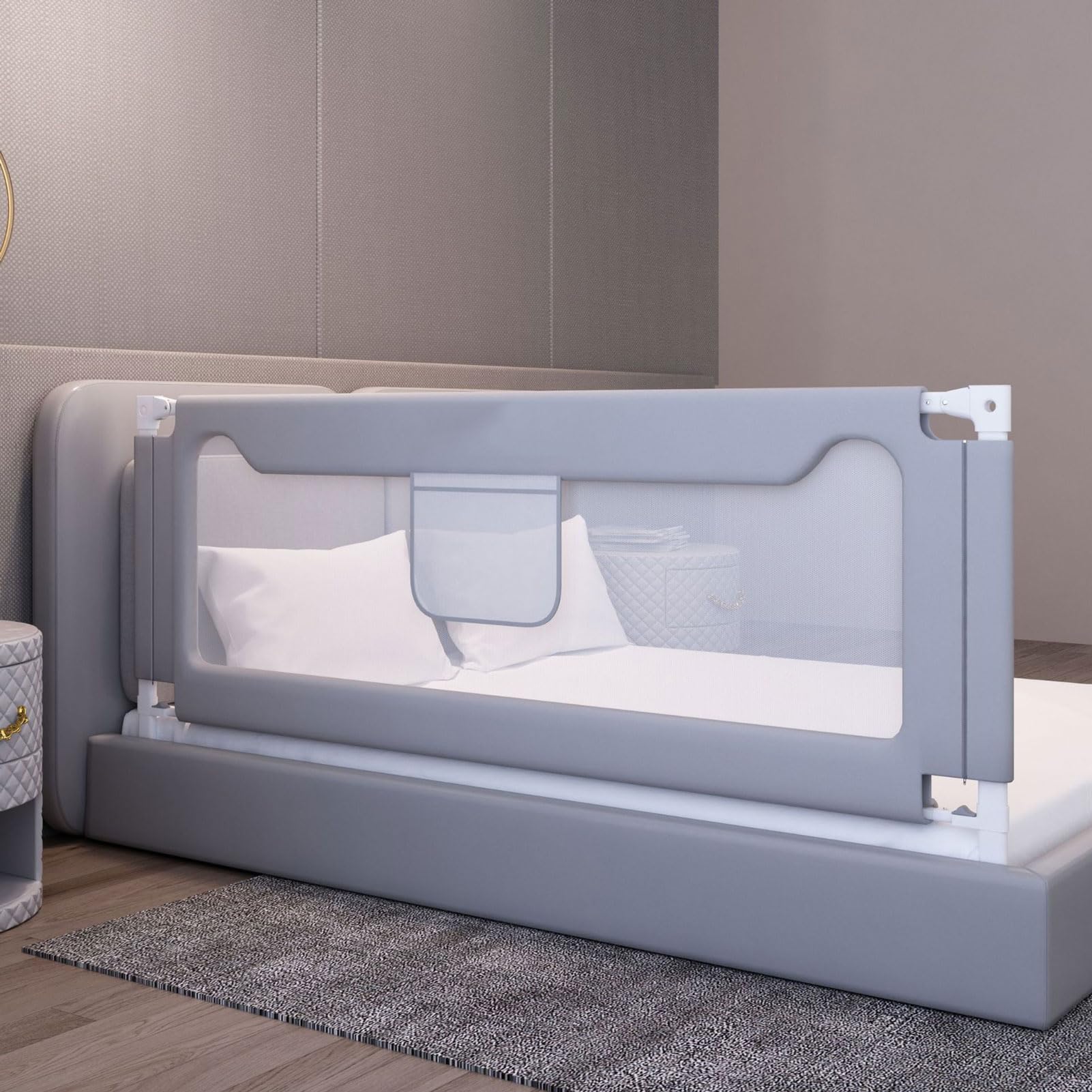 HUHJYUGE Bed Rail Guard, Barandilla de Cama para Niños, Barrera de Seguridad para Cama Bebé, Protección Anticaídas, Altura Regulable, para Muchos Tipos de Cama (A 1.2m)