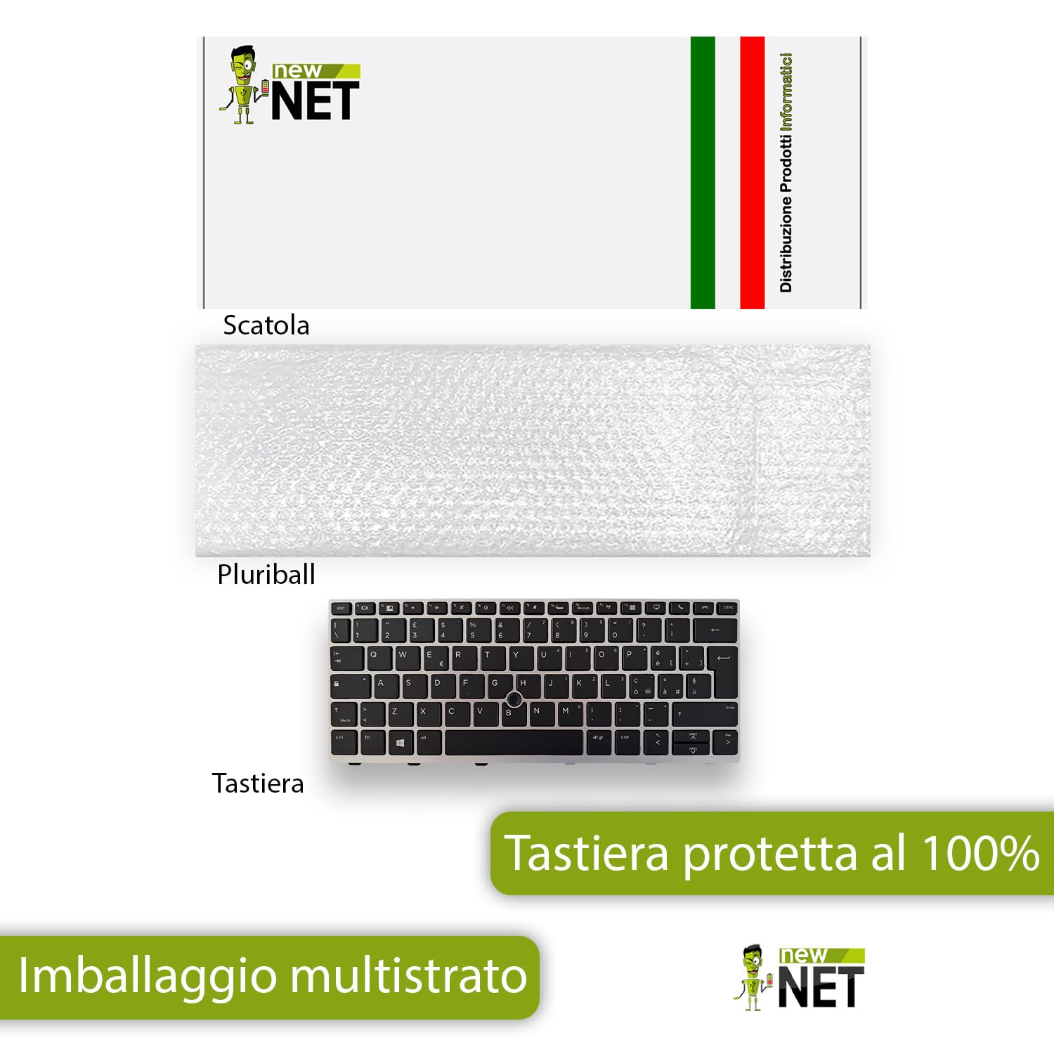 new net - Tastiera Compatibile con Notebook HP EliteBook 830 G5 830 G6 735 G5 735 G6 [Frame Silver - Trackpoint - Retroilluminata - Layout ITA]