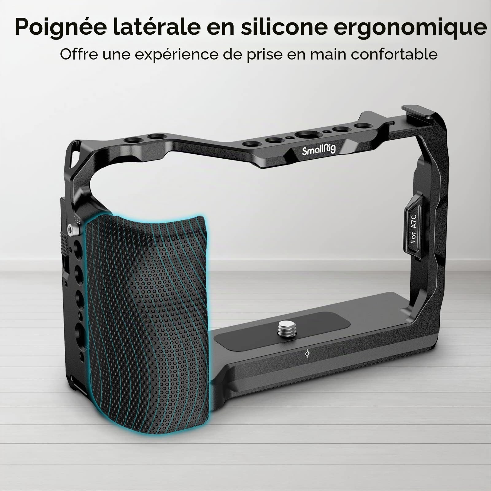 SMALLRIG A7C Cage avec Poignée Latérale en Silicone, Plaque à Dégagement Rapide pour Arca et Trous de Positionnement pour Arri, Support de Cold Shoe - 3212B