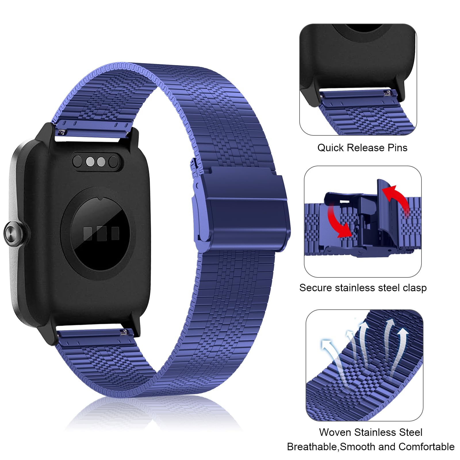 Cinturino per Amazfit GTS, 20mm Cinturino in Acciaio Inossidabile in Metallo Cinturino per Amazfit GTS 4, GTS 4 Mini, GTS 2, GTS 2 Mini, GTS 3, Amazfit Bip, Bip 3, Bip3 Pro, Bip U, Bip U Pro, GTR Mini