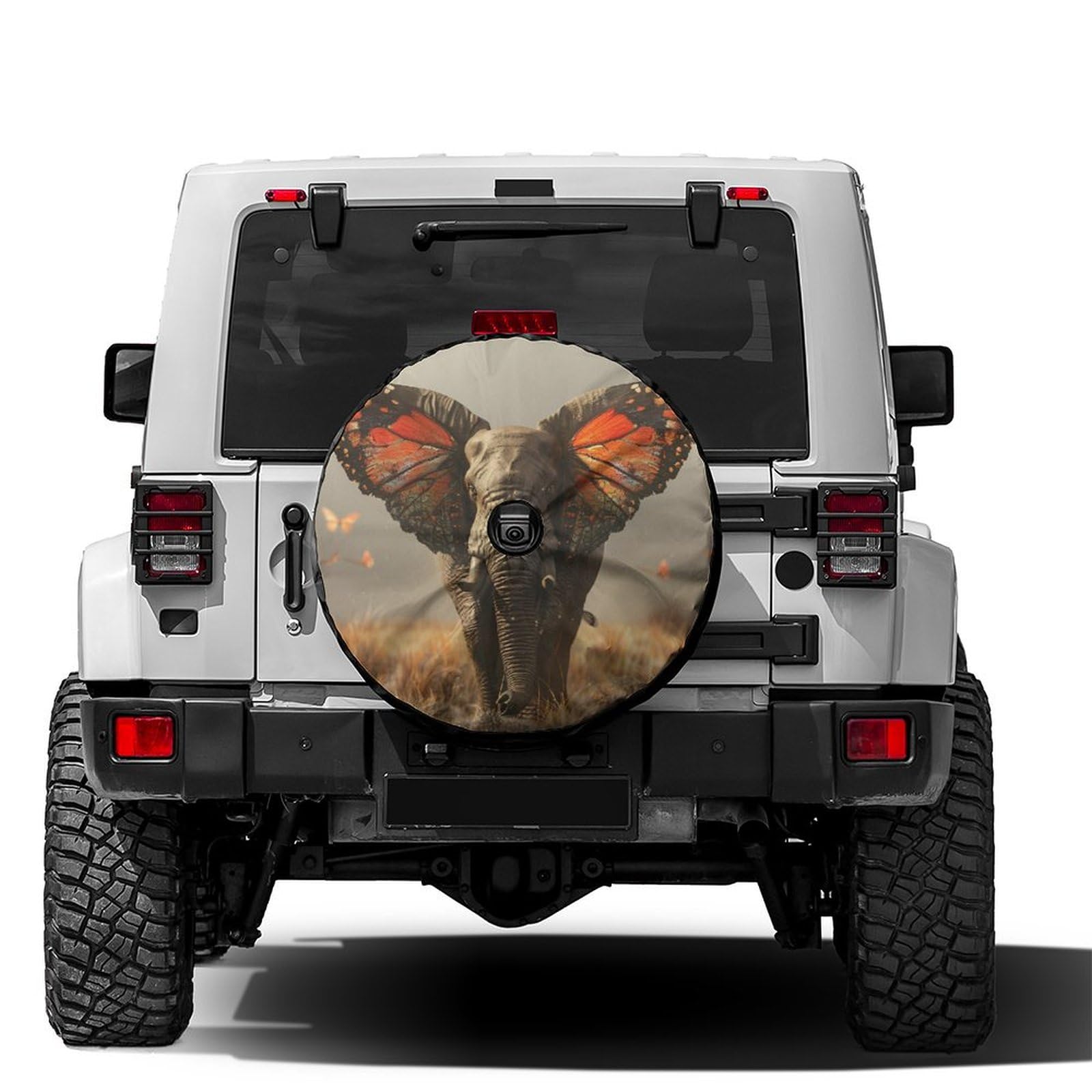 Dujiea Elephant Butterfly Wings Spare Tire Cover with Backup Camera Hole, Universal Wheel Tire Cover Tire Protectors for Trailer RV Van SUV Truck Camper and Many Vehicle 17inch