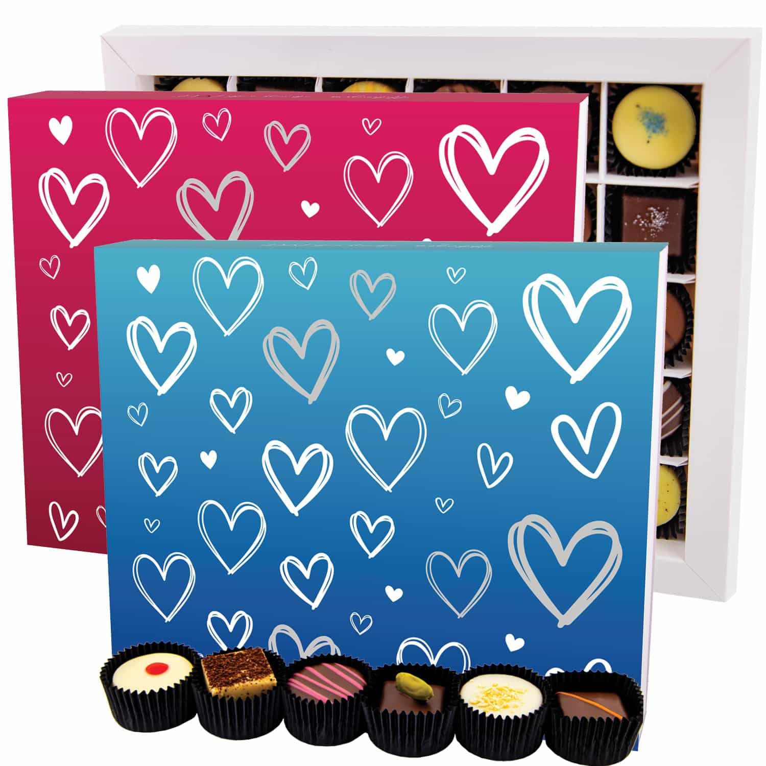 Hallingers Genuss Manufaktur Pralinen Valentinstagsgeschenk - ohne Alkohol, handmade aus Edelkakao Doppelpack in wertiger Geschenkbox "Pink&Blue Heart...", Valentintstag für Frauen Männer