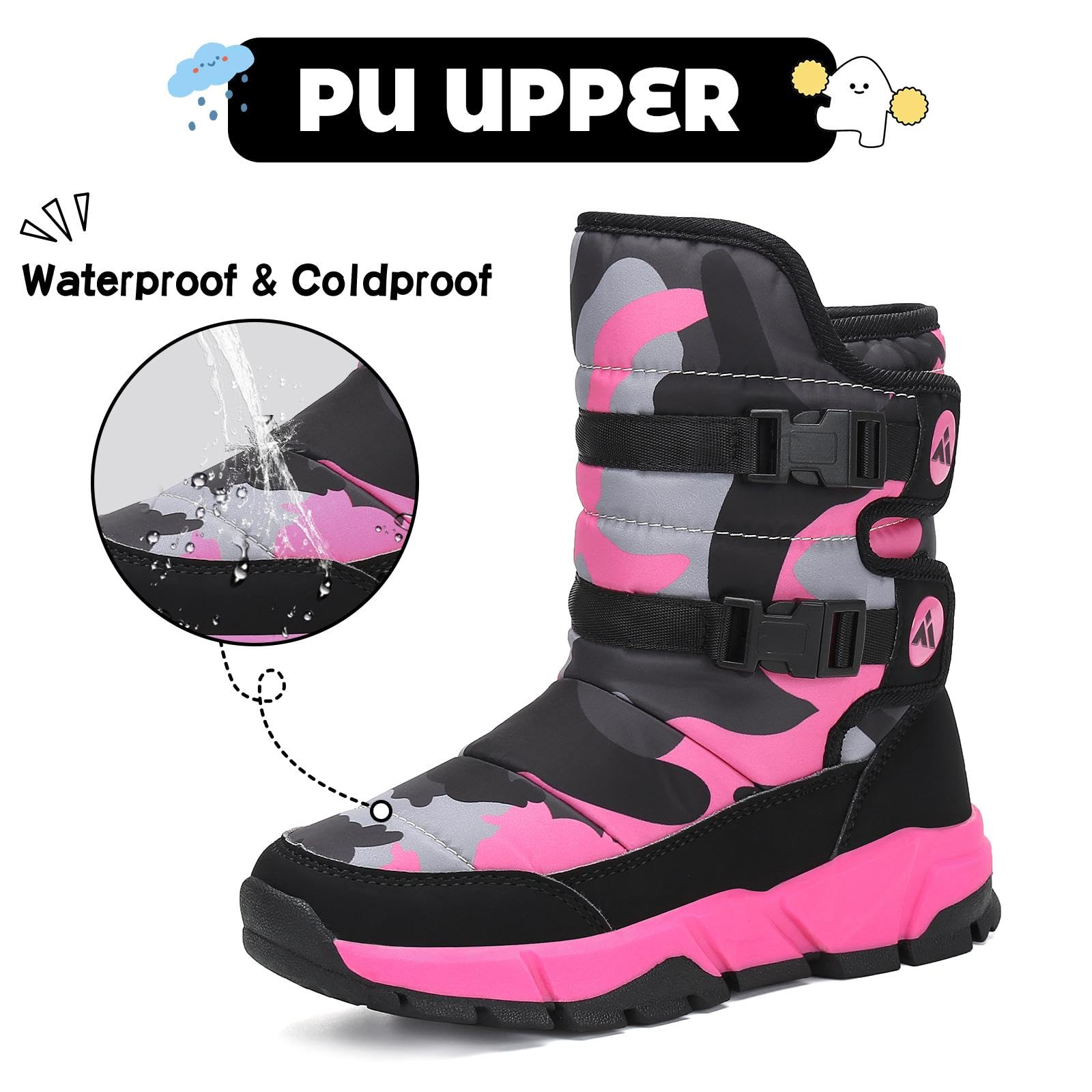 Mishansha Bambini Stivali da Neve Ragazze Caldo Fodera Stivaletti Invernali Ragazzi Scarpe Comodo Antiscivolo