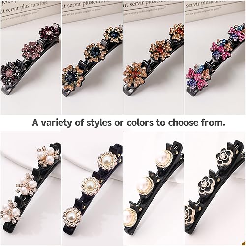 Miniatura 3 de 8 pinzas trenzadas para el cabello XIACIBDUS Crystal Stone Duckbill y 3 pasadores pequeños Rsvelte para mujeres y niñas