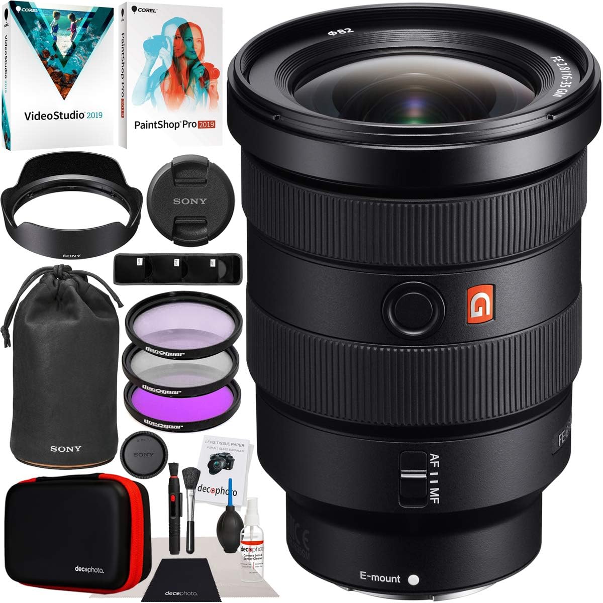 Sony FE 16-35mm F2.8 GM G Master Full-Frame Lens Wide Angle Zoom for E-Mount SEL1635GM Professional Bundle with UV FLD CPL Filter Kit + Photo Video Editing Software Kit and Deco Gear Accessories Set