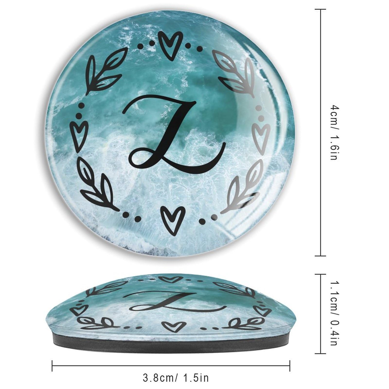 Lot de 4 aimants ronds en verre avec initiale L - Motif lettre de l'alphabet - Couronne florale - Nom de famille - Pour réfrigérateur, tableau blanc, armoire, bureau, cuisine, tableau noir