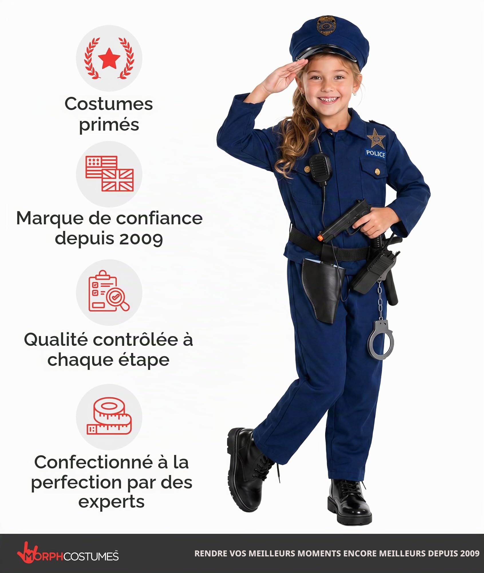 Morph Costume Policier Enfant, Deguisement Halloween Enfant
