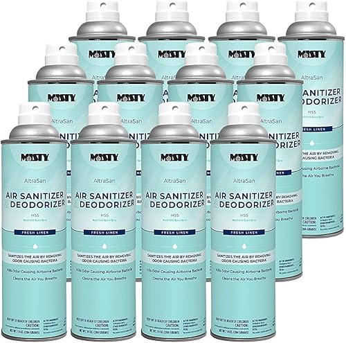 Misty AltraSan 1037236 - Desinfectante de aire y desodorizante, 10 onzas (caja de 12) - SANITIZA EL AIRE Eliminando las bacterias que causan olor